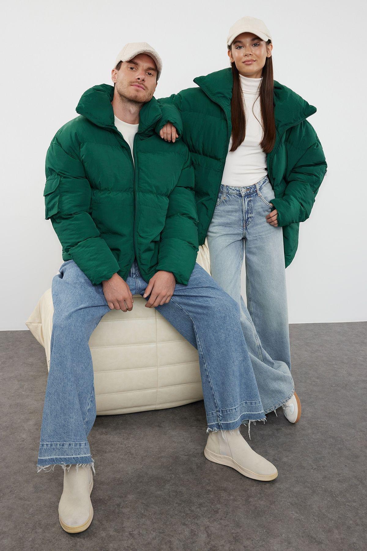 Green Taslan Relaxed Winter Puffer Coat, , large image number 0