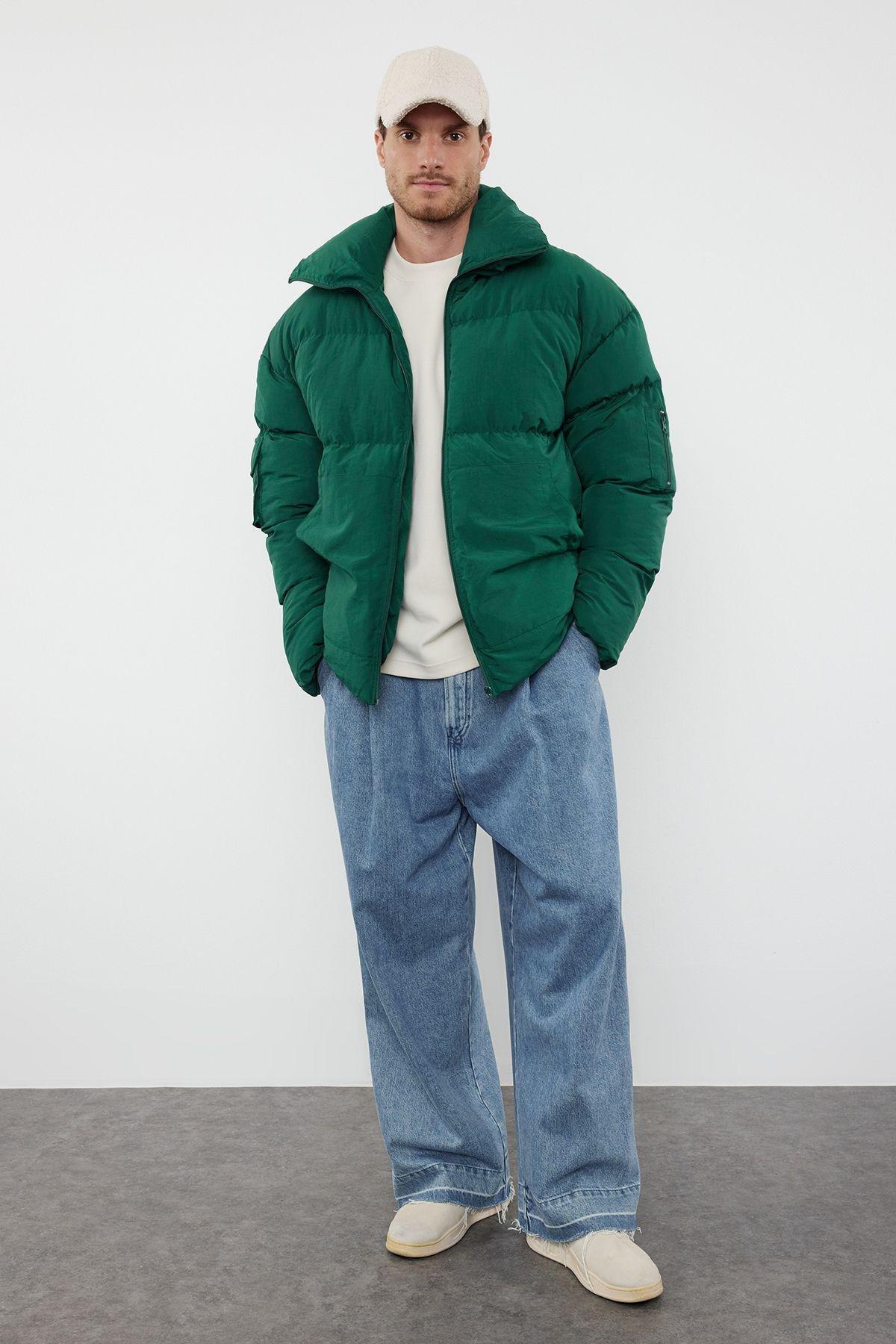 Green Taslan Relaxed Winter Puffer Coat, , large image number 1