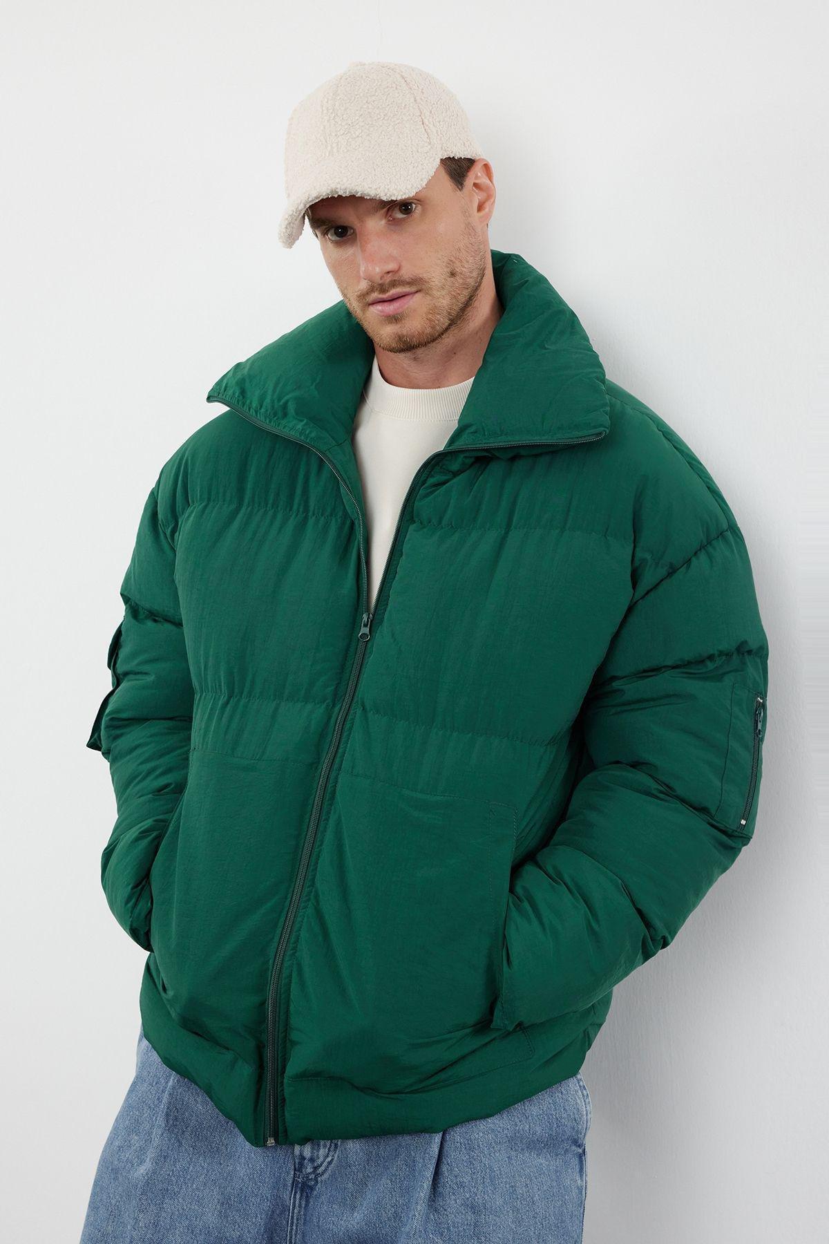 Green Taslan Relaxed Winter Puffer Coat, , large image number 2