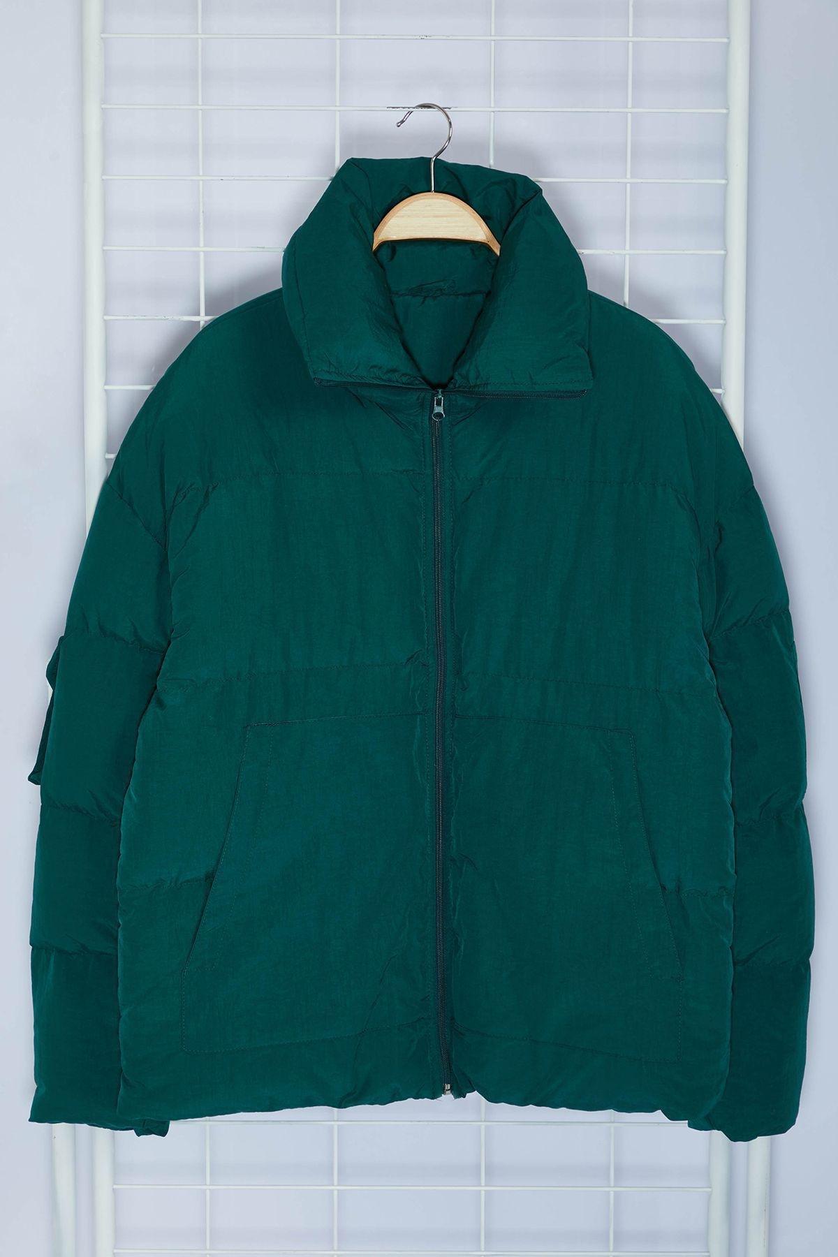 Green Taslan Relaxed Winter Puffer Coat, , large image number 5