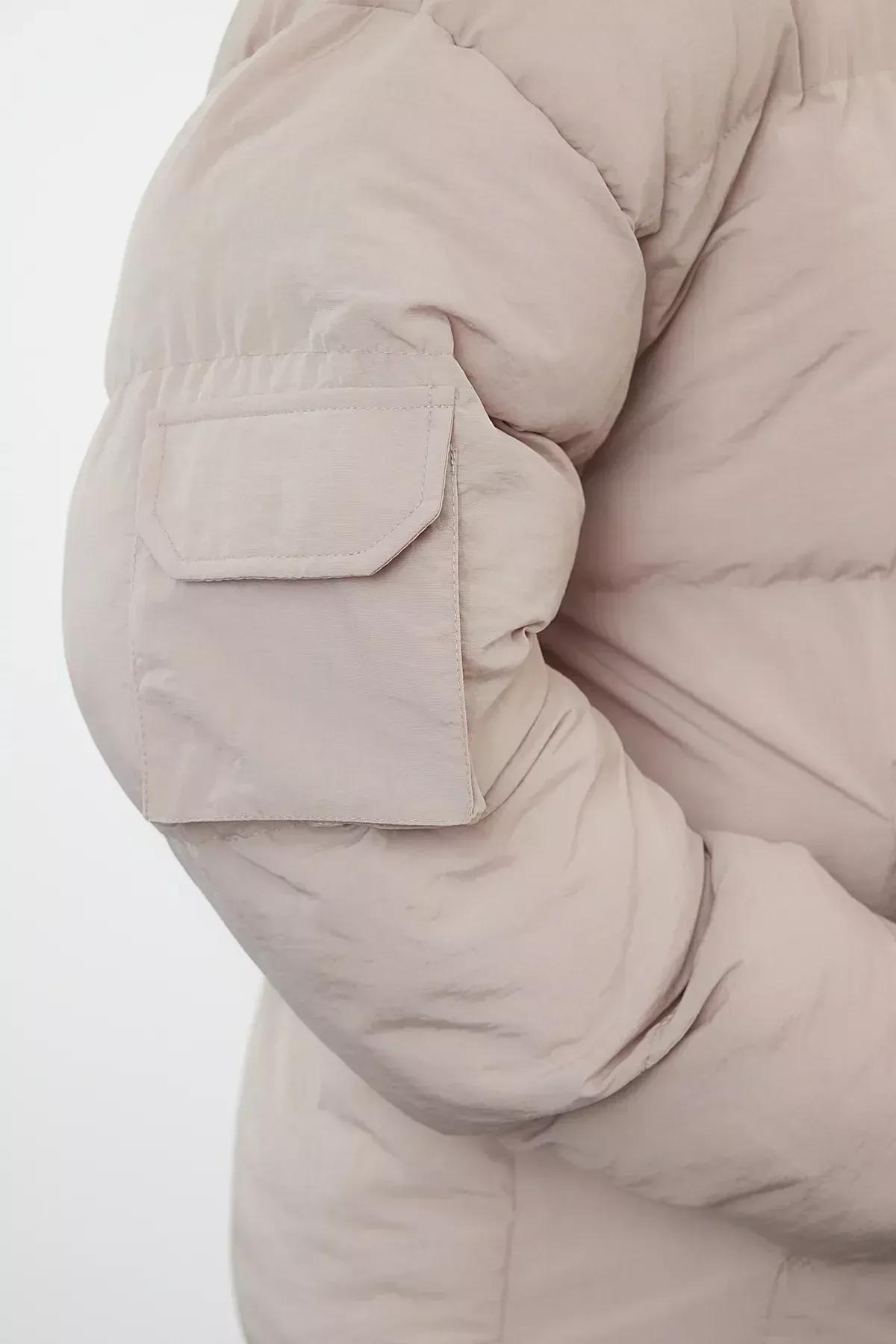 Beige Unisex Taslan Relaxed Winter Coat, STONE, large image number 7