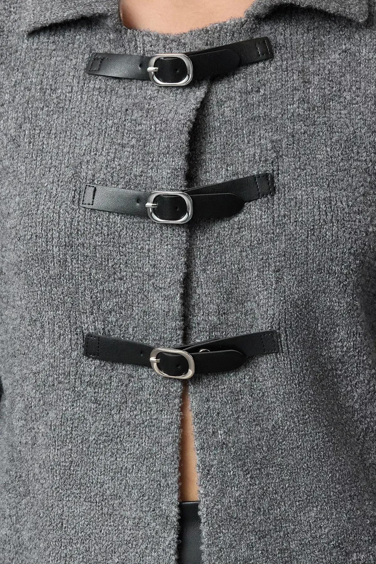 Grey Boucle Knitted Cardigan, Grey, large image number 2