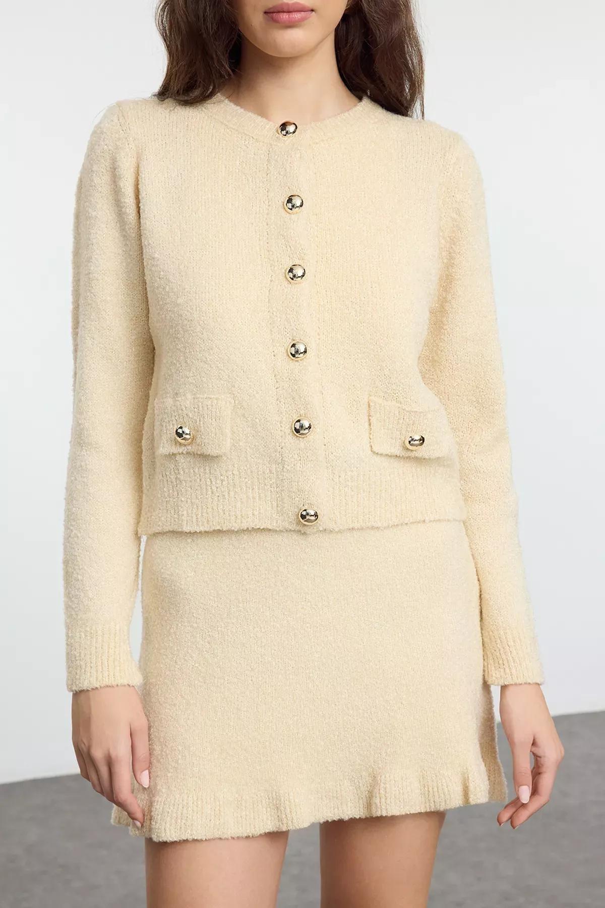 Stone Boucle Belted Knitwear Co-Ord Set, STONE, large image number 2