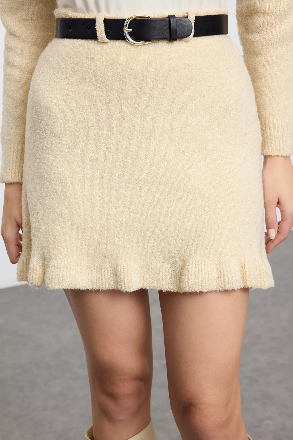 Stone Boucle Belted Knitwear Co-Ord Set, STONE, large image number 3