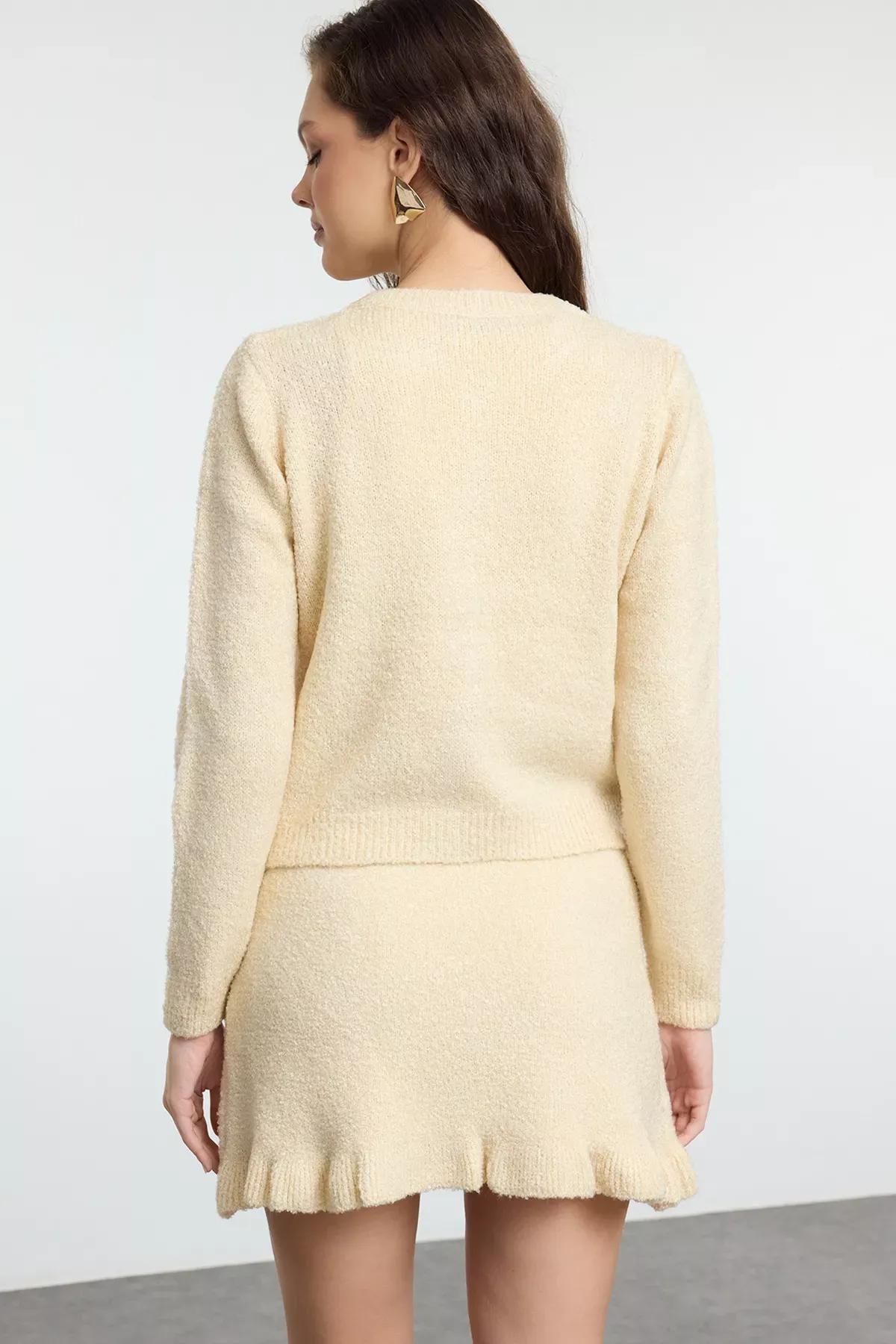 Stone Boucle Belted Knitwear Co-Ord Set, STONE, large image number 4
