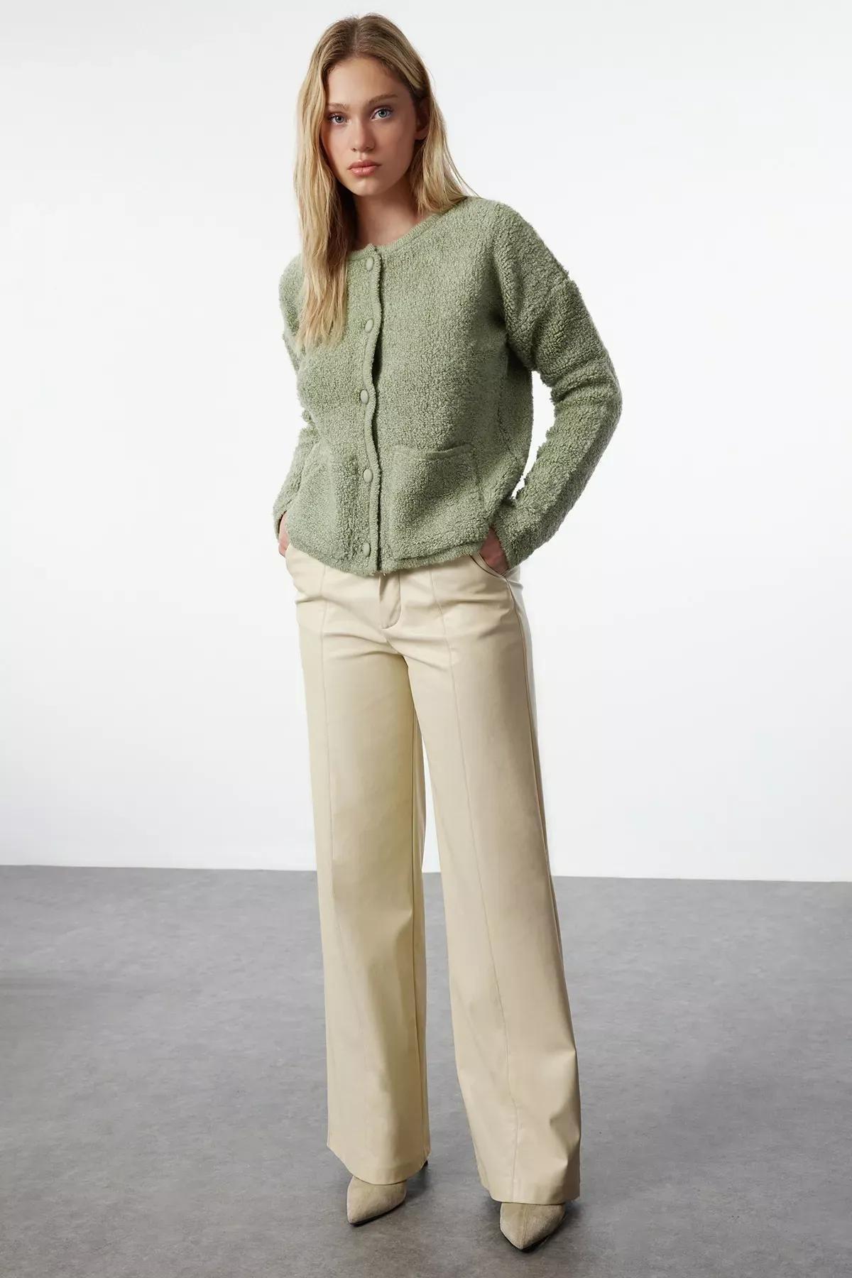 Green Boucle Pocket Knitwear Cardigan, Mint, large image number 1