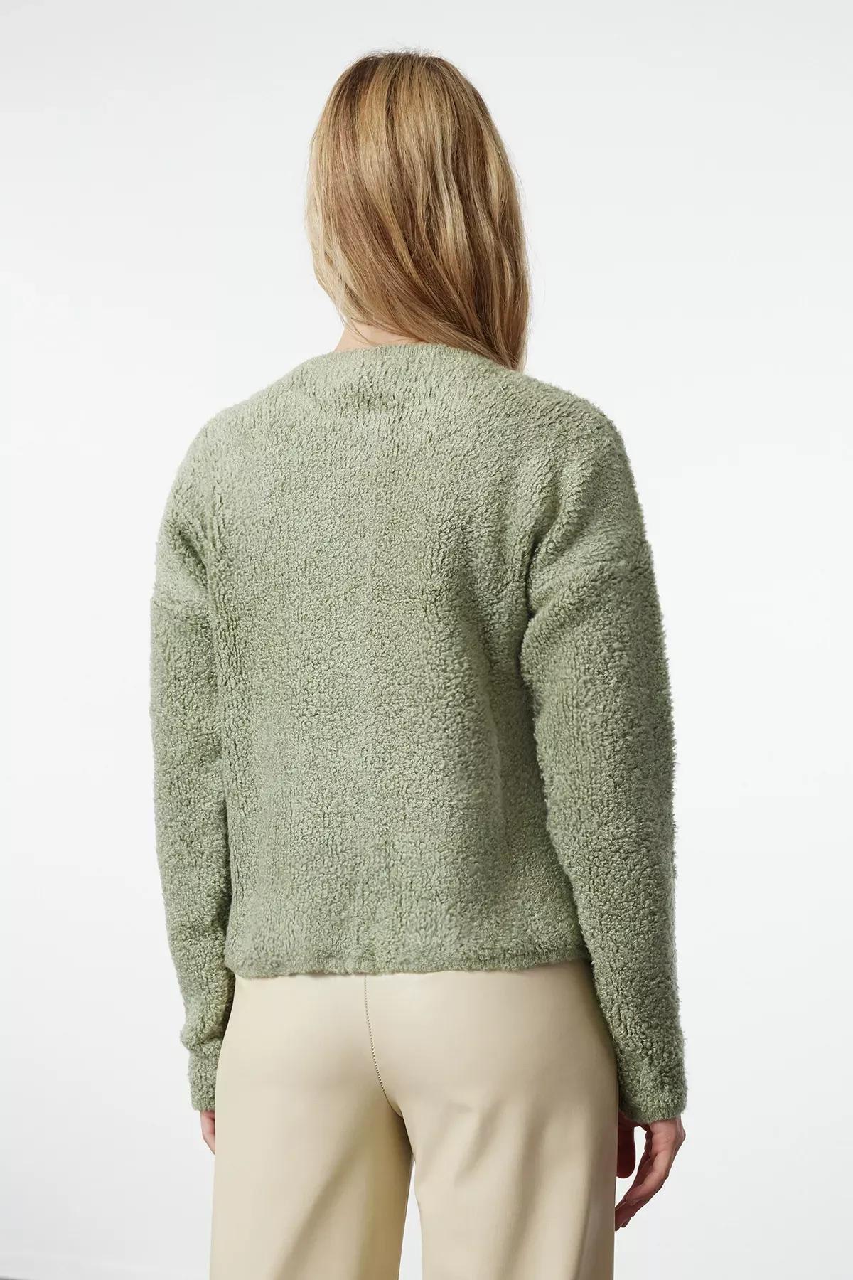 Green Boucle Pocket Knitwear Cardigan, Mint, large image number 4
