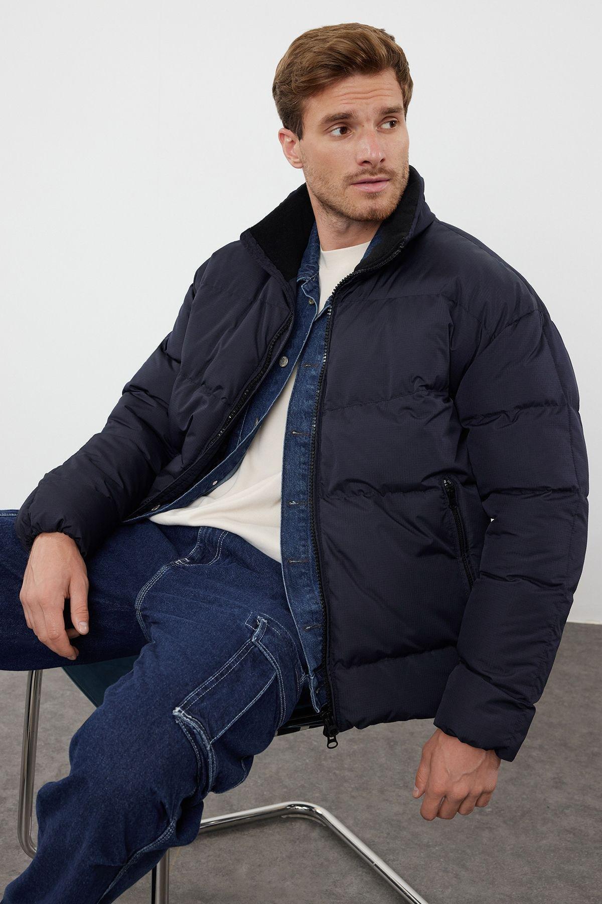 Navy Blue Oversize Ribstop Puffer Jacket TMNAW25MO00009, Single item, , large image number 0