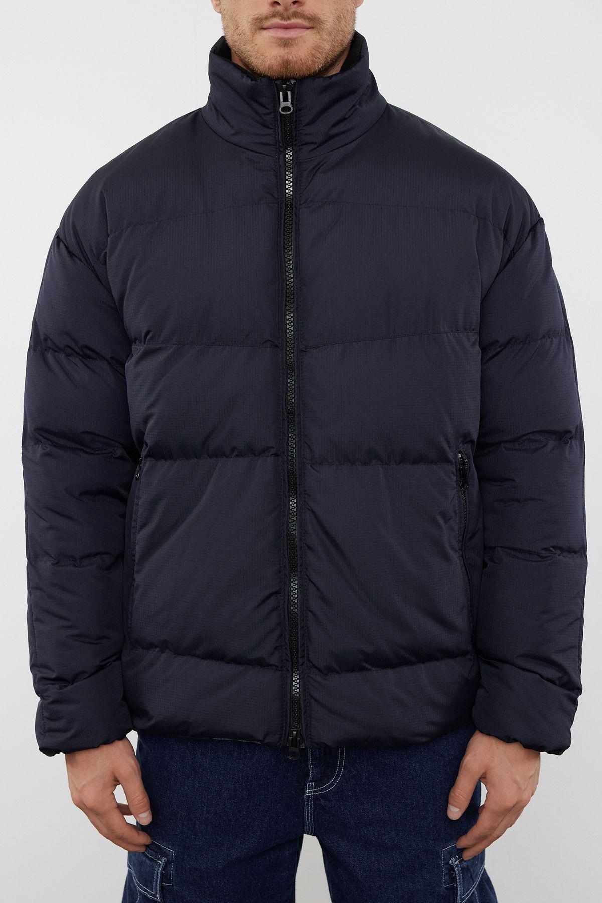 Navy Blue Oversize Ribstop Puffer Jacket TMNAW25MO00009, Single item, , large image number 2