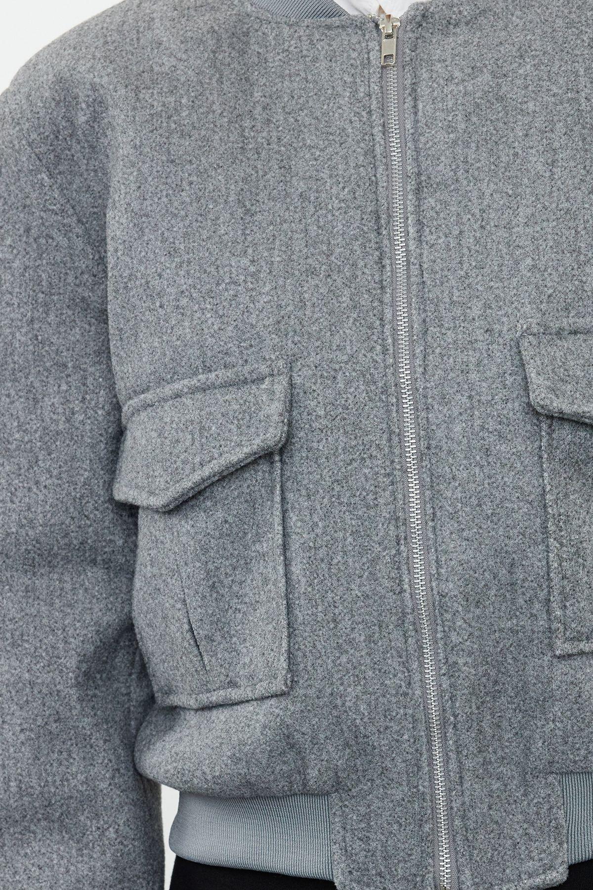 Gray Stamp Bomber Jacket Coat TWOAW25MO00085, single, , large image number 3