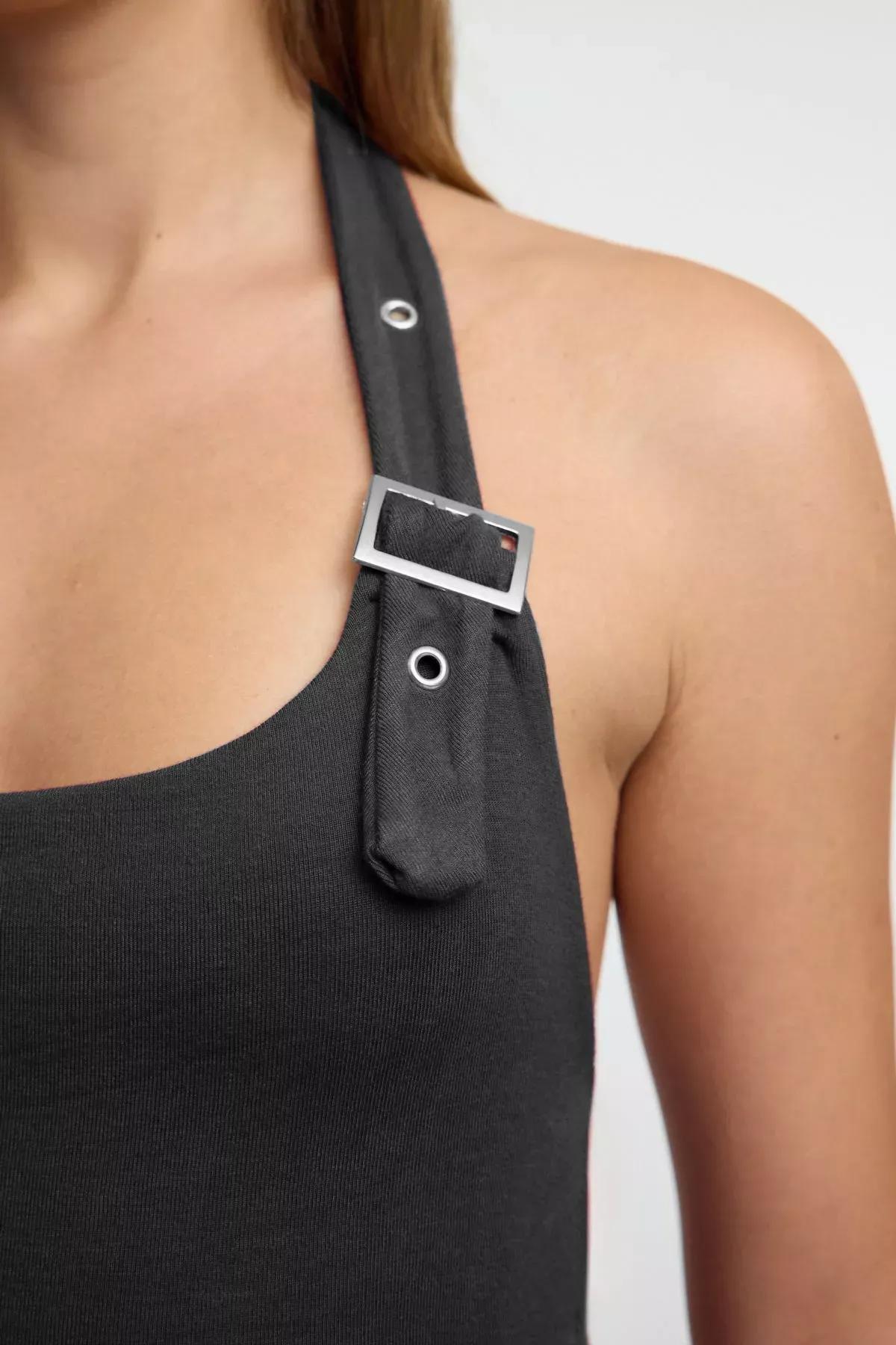 Grey Neck Tie Knitted Blouse, Anthracite, large image number 3