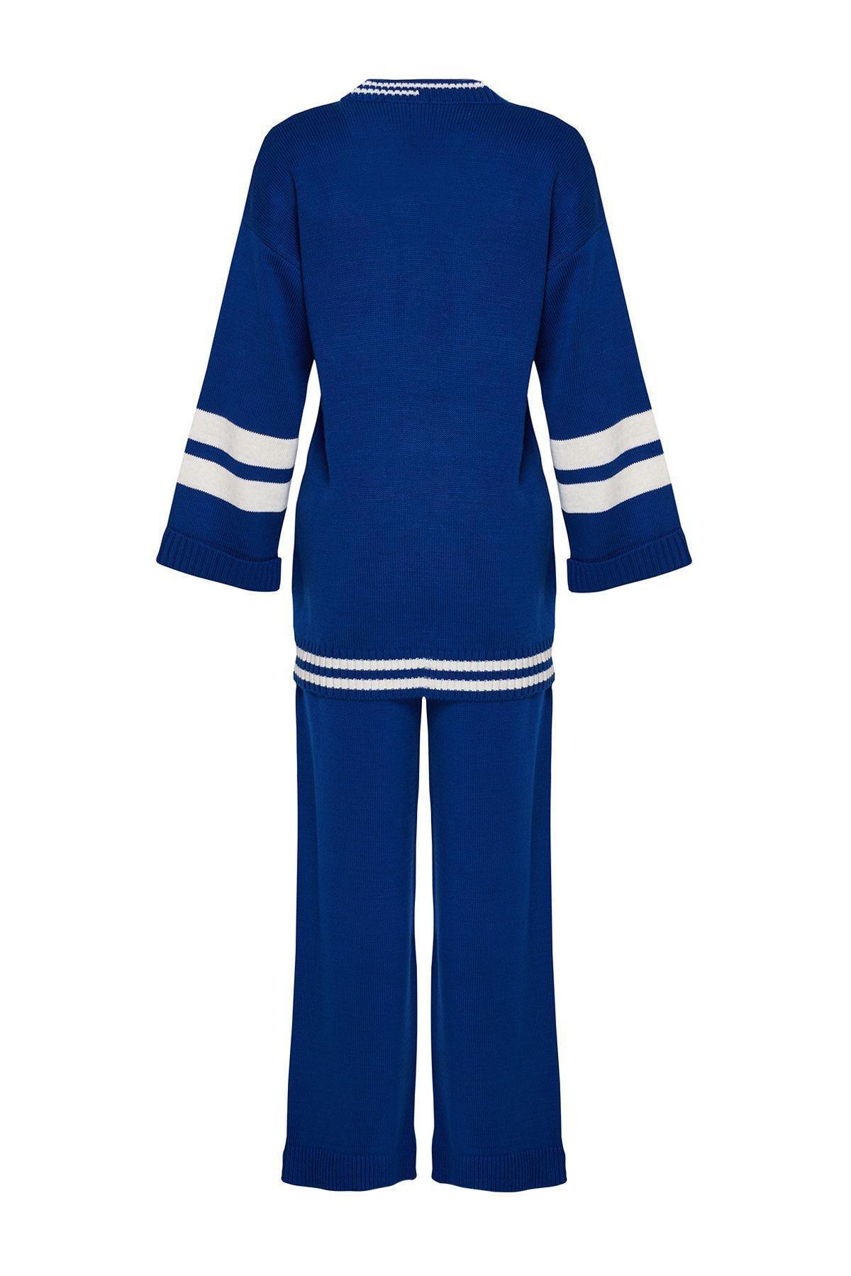 Blue Color Block Knit Set, Indigo, large image number 1