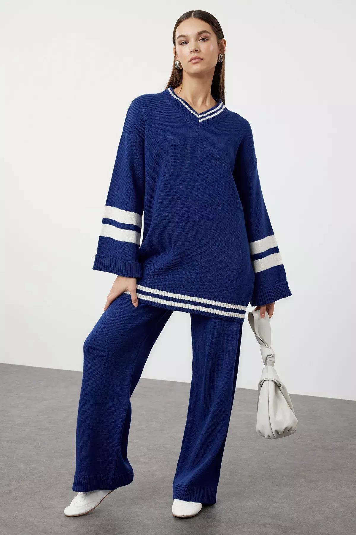Blue Color Block Knit Set, Indigo, large image number 2
