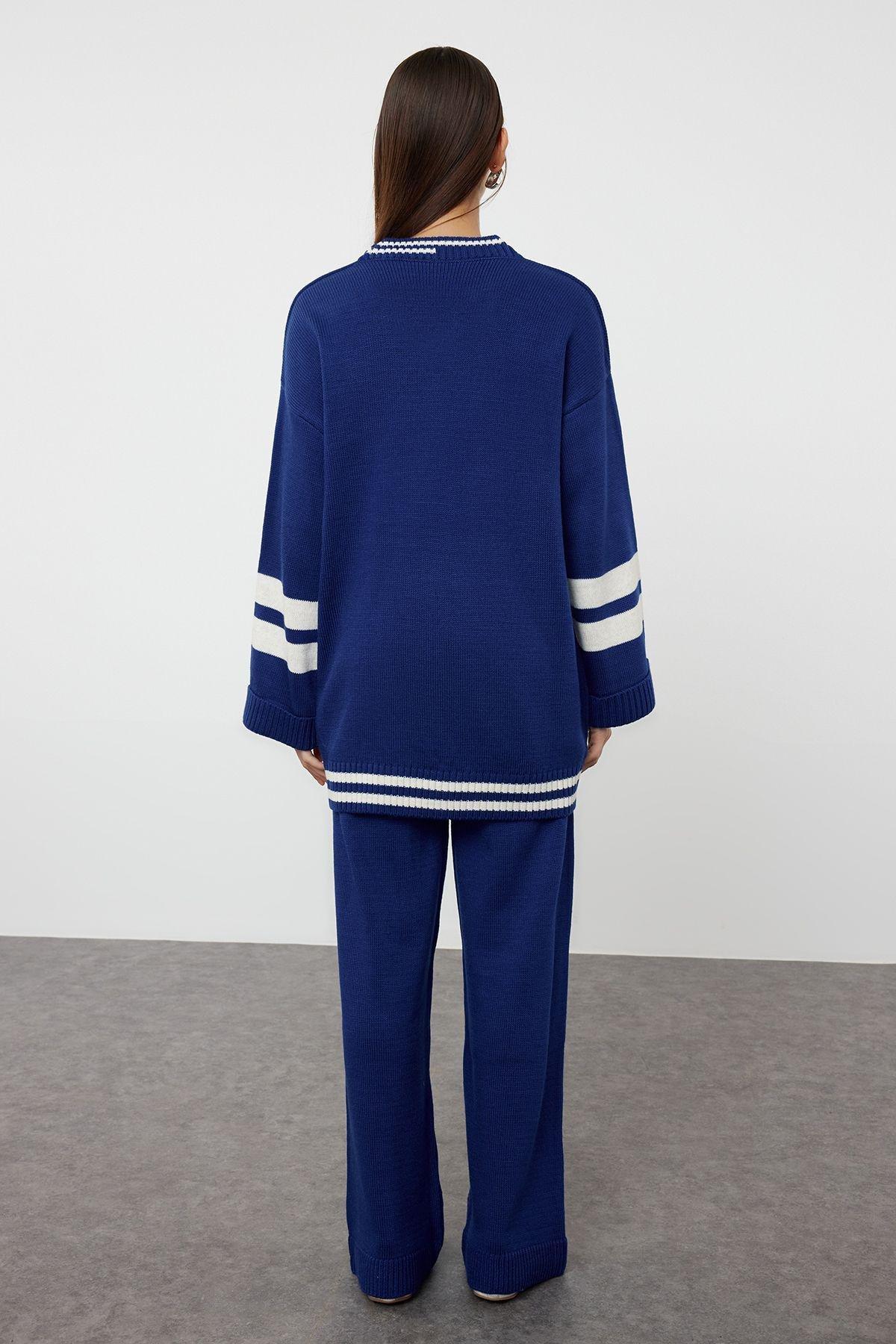 Blue Color Block Knit Set, Indigo, large image number 3