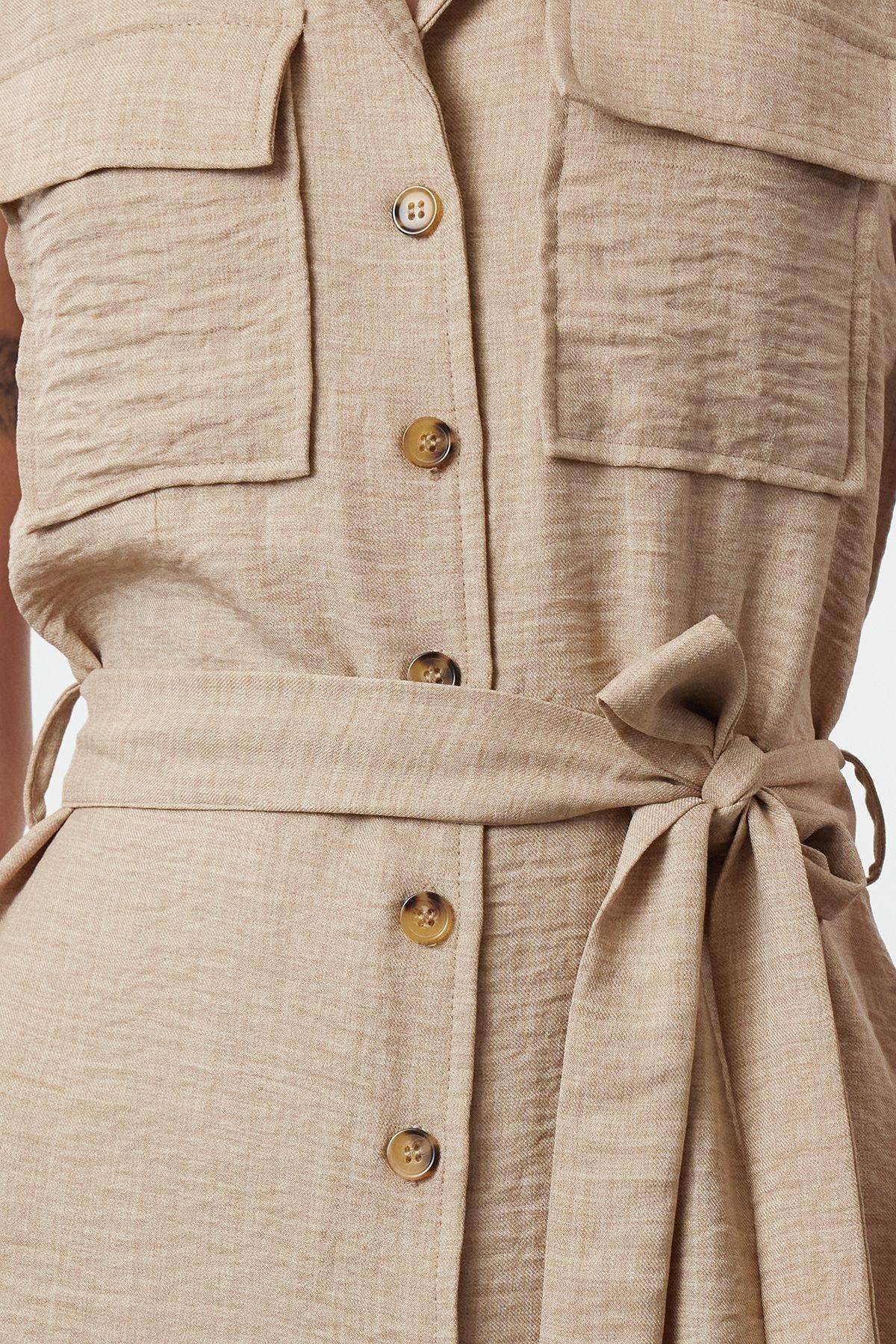 Brown Textured Mini Shirt Dress TWOSS24EL00911, , large image number 2