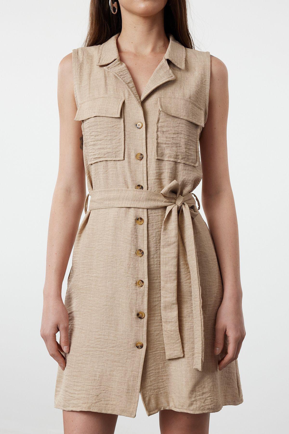 Brown Textured Mini Shirt Dress TWOSS24EL00911, , large image number 3