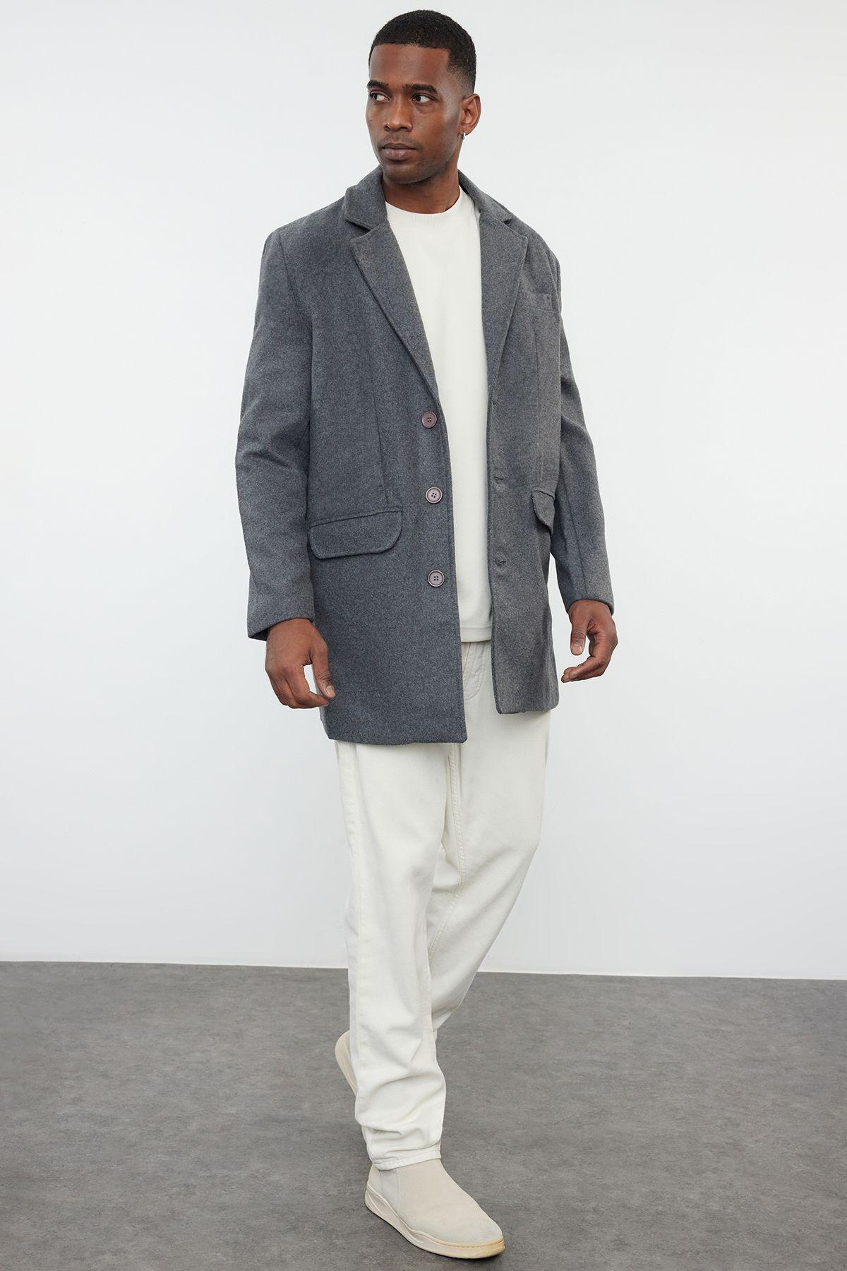 Anthracite Mens Winter Wool Blend Stamp Winter Coat TMNAW25KB00000, , large image number 0