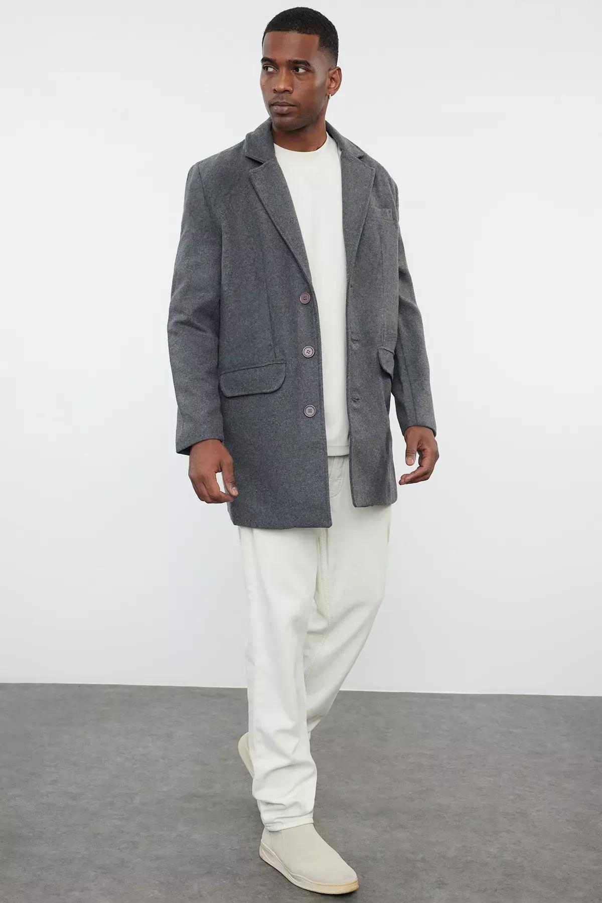 Anthracite Mens Winter Wool Blend Stamp Winter Coat TMNAW25KB00000, Anthracite, medium