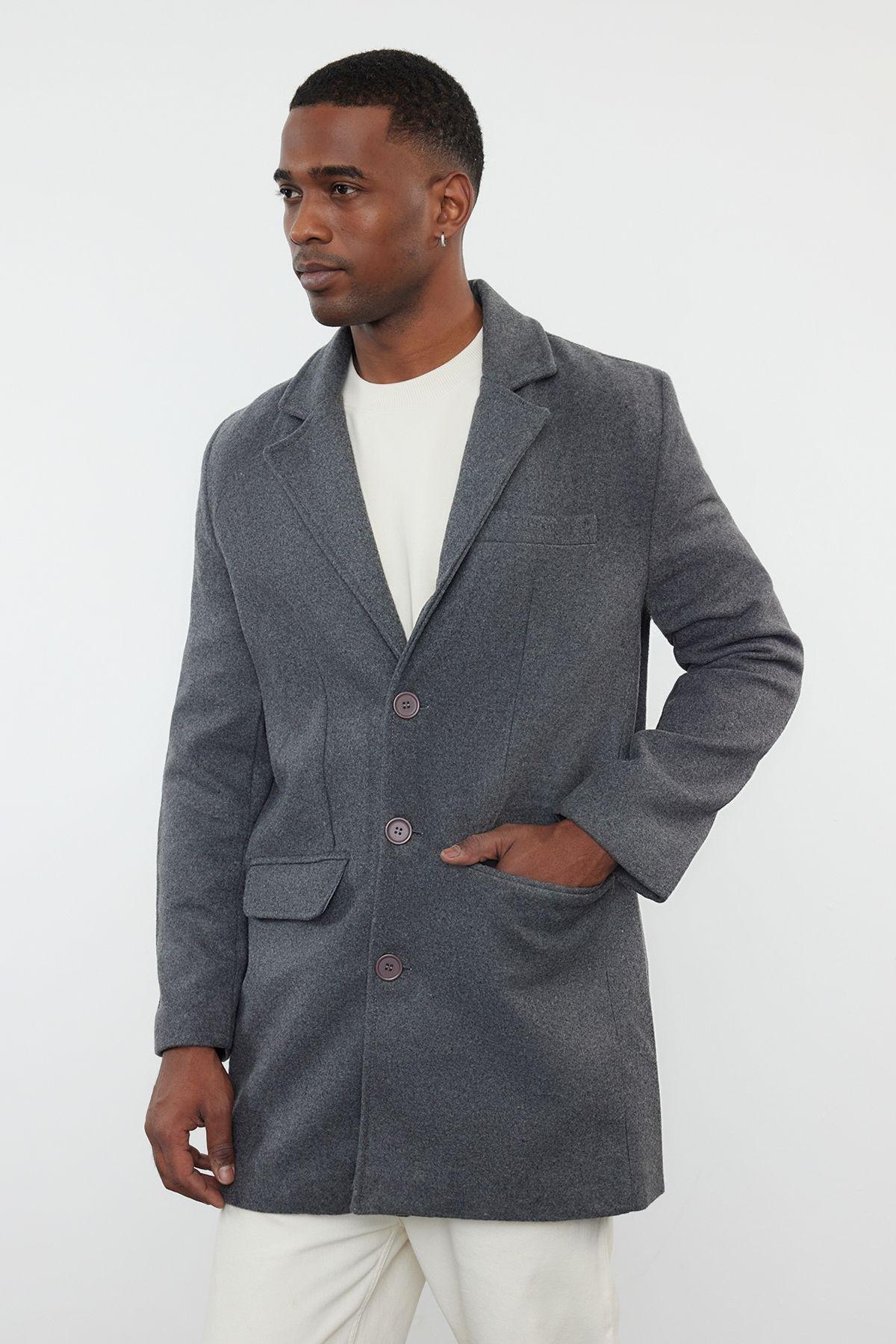 Anthracite Mens Winter Wool Blend Stamp Winter Coat TMNAW25KB00000, , large image number 1