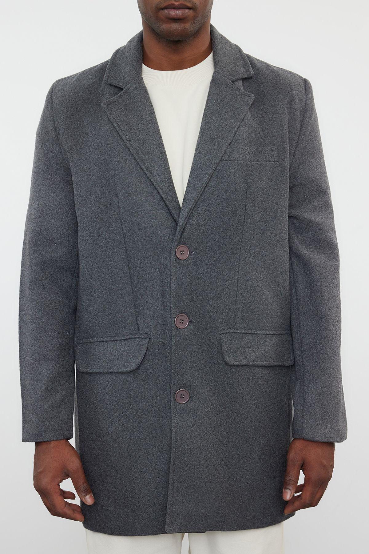 Anthracite Mens Winter Wool Blend Stamp Winter Coat TMNAW25KB00000, , large image number 3