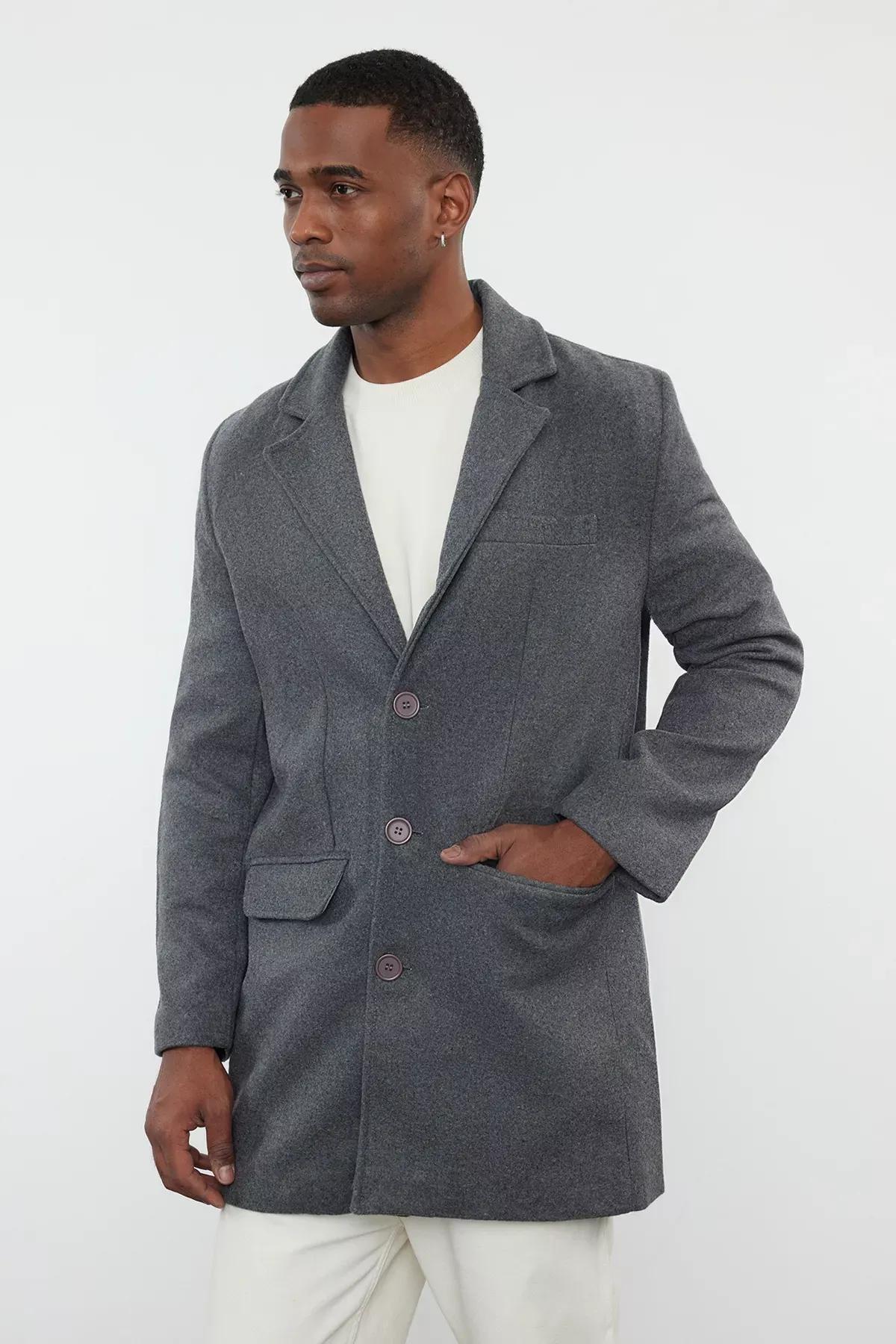 Anthracite Mens Winter Wool Blend Stamp Winter Coat TMNAW25KB00000, Anthracite, large image number 3