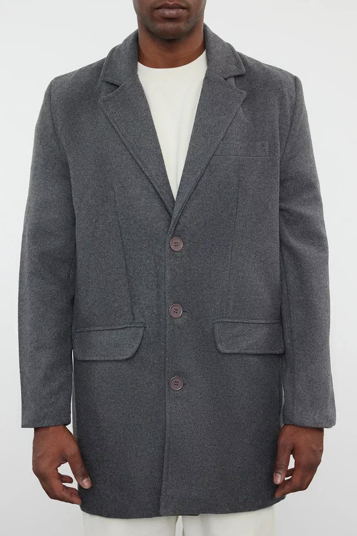 Anthracite Mens Winter Wool Blend Stamp Winter Coat TMNAW25KB00000, Anthracite, large image number 5