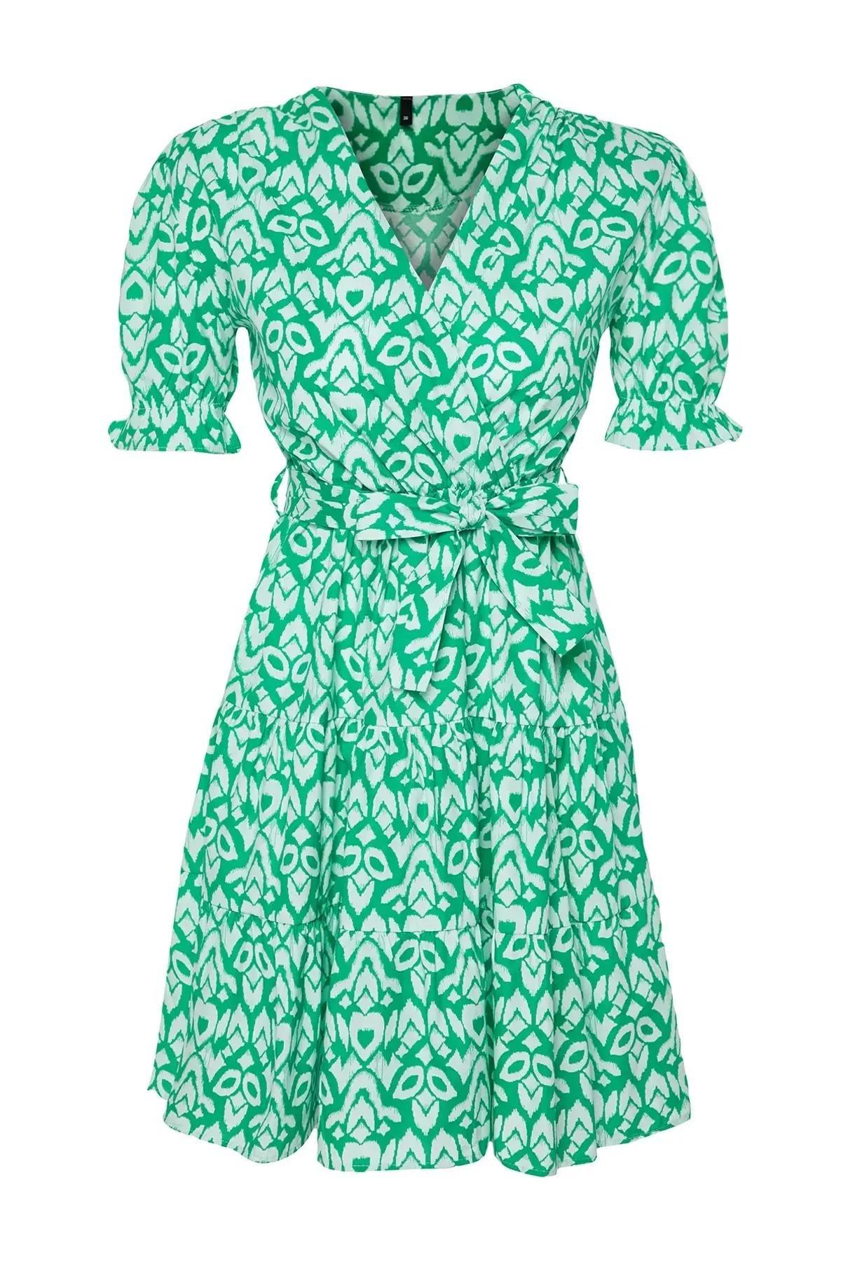 Green Floral Baby Doll Mini Dress, Green, large image number 5