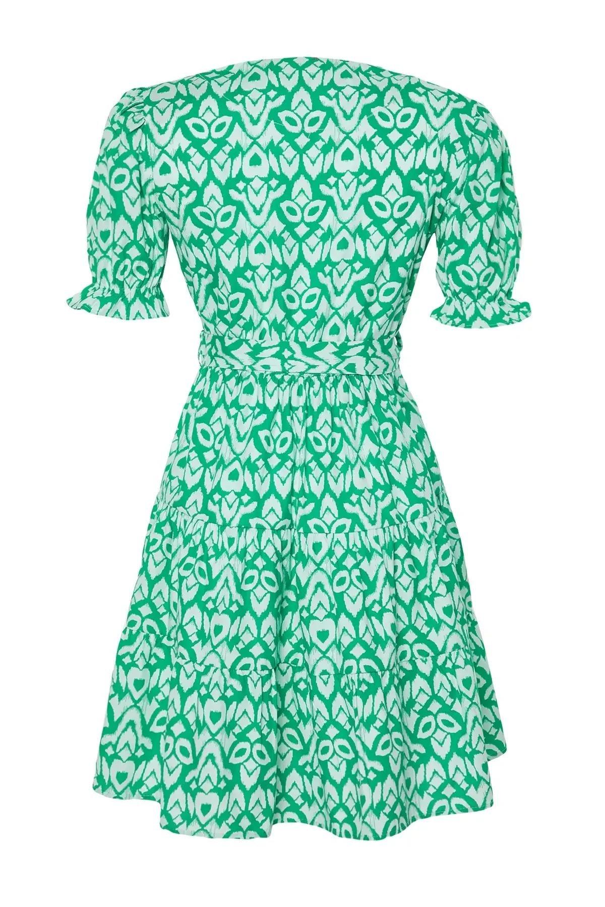 Green Floral Baby Doll Mini Dress, Green, large image number 6