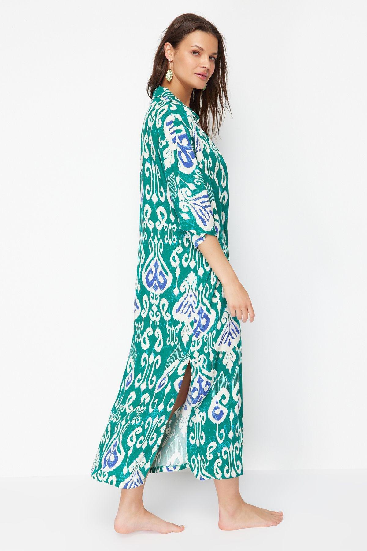 فستان متوسط الطول بنمط منقوش، ألوان متعددة, Green-Multicolor, large image number 1