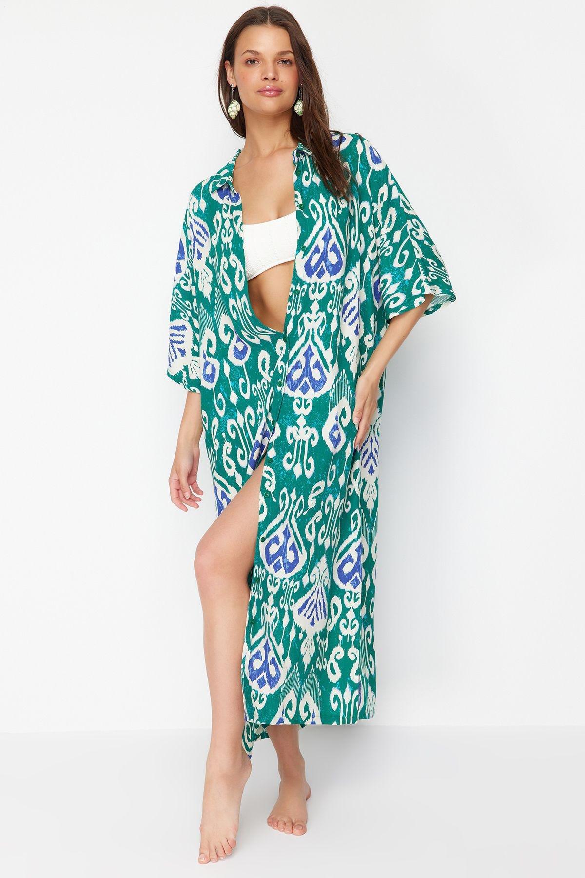 Multicolour Patterned Midi Dress, Green-Multicolor, large image number 2