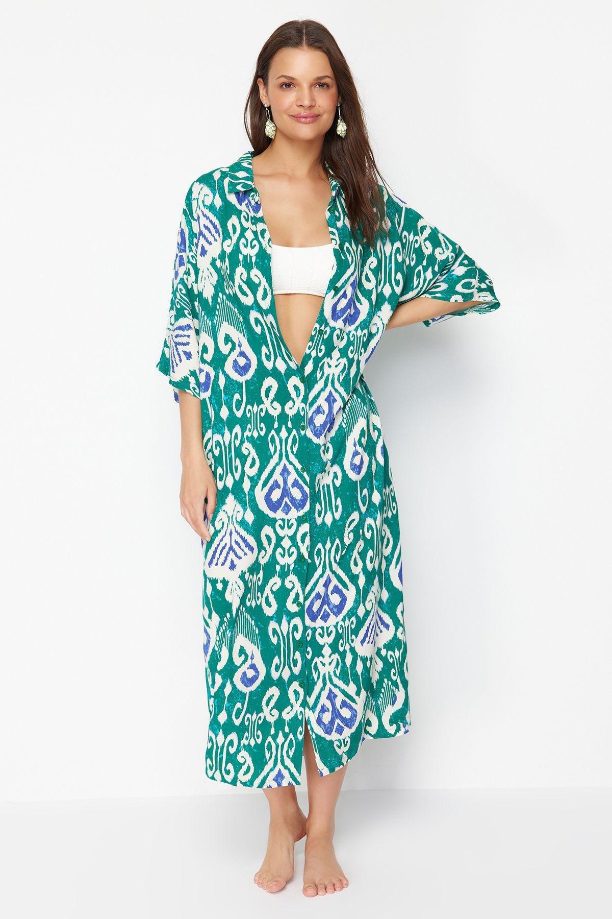 فستان متوسط الطول بنمط منقوش، ألوان متعددة, Green-Multicolor, large image number 3