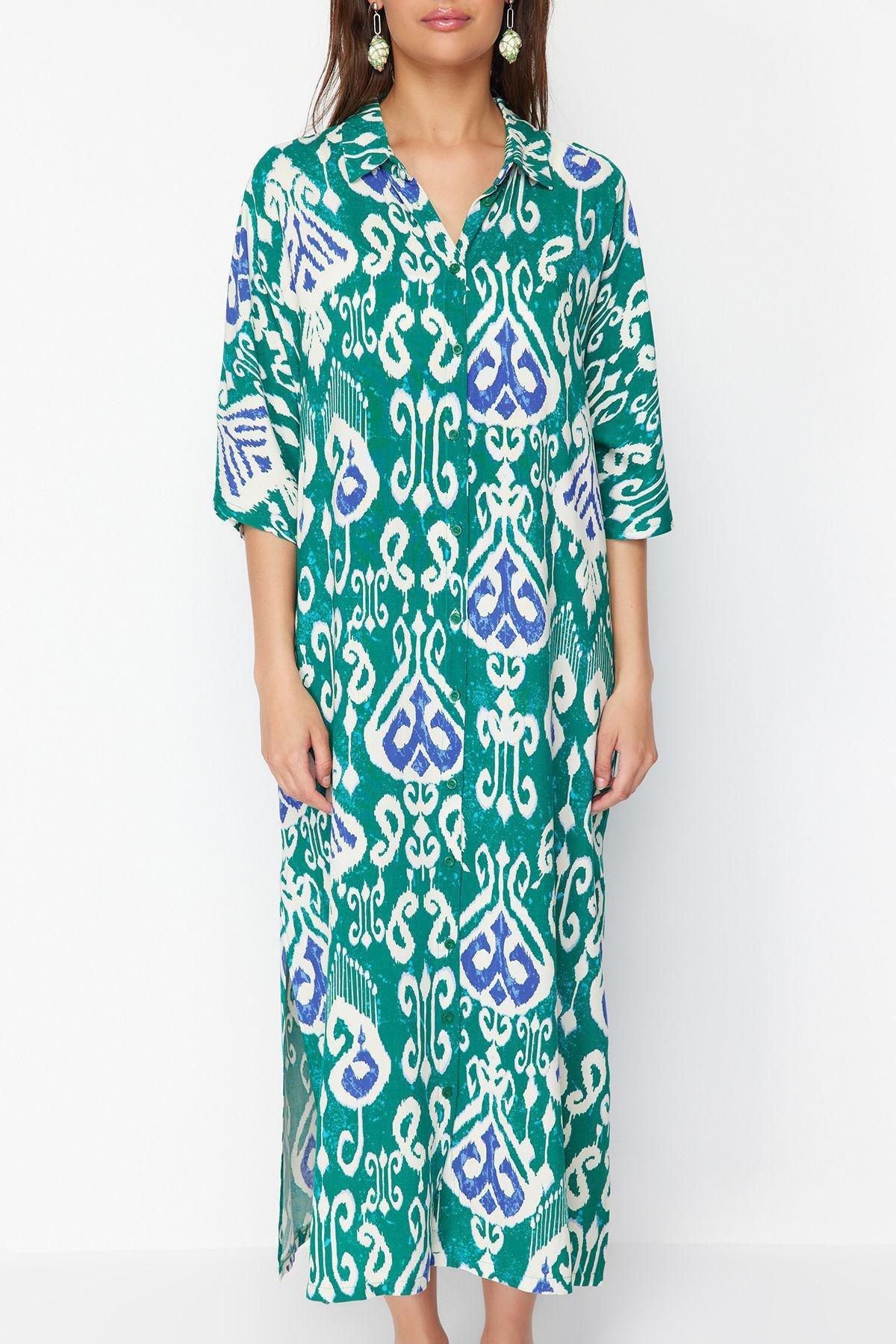 فستان متوسط الطول بنمط منقوش، ألوان متعددة, Green-Multicolor, large image number 4