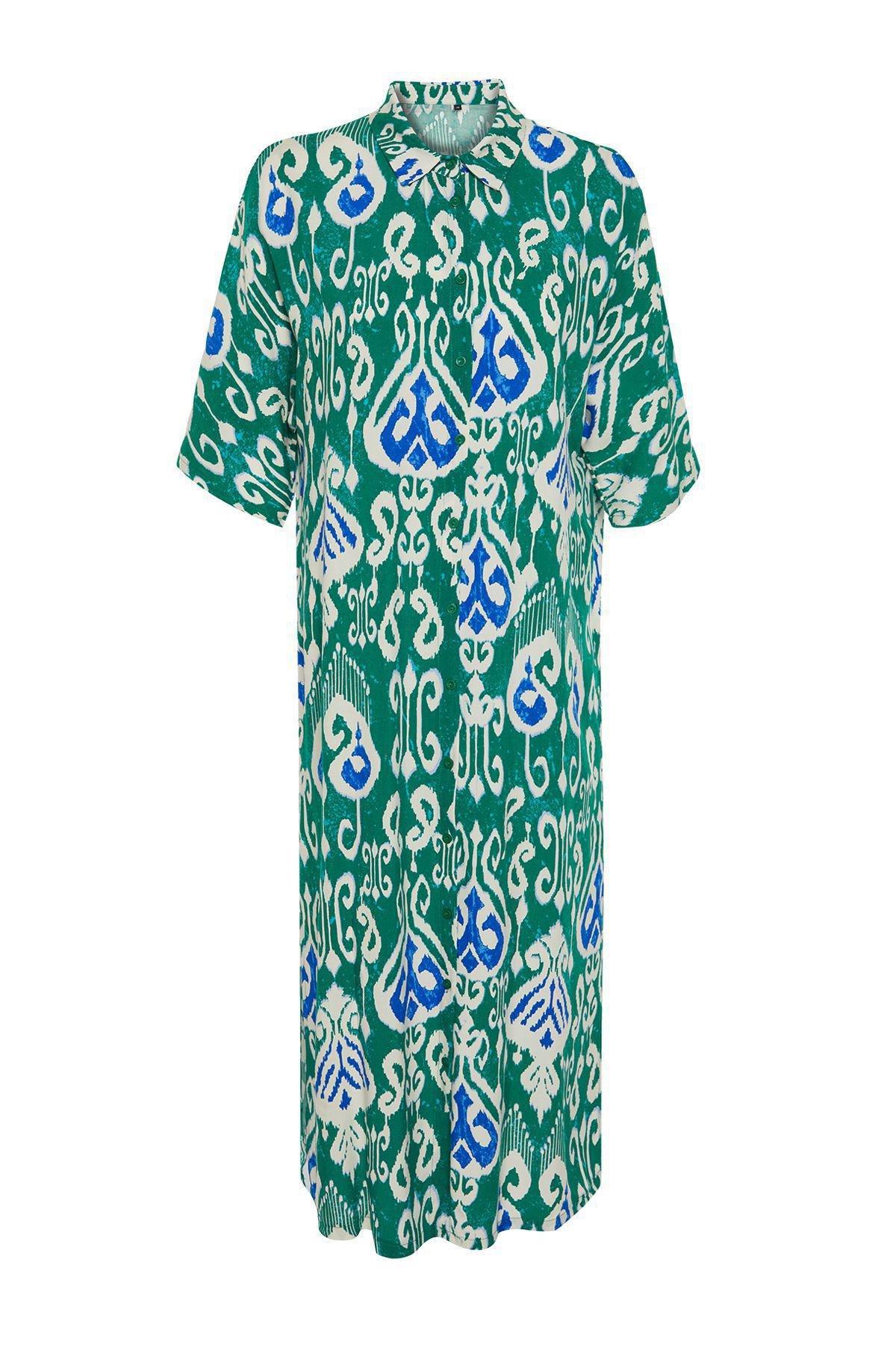 فستان متوسط الطول بنمط منقوش، ألوان متعددة, Green-Multicolor, large image number 7