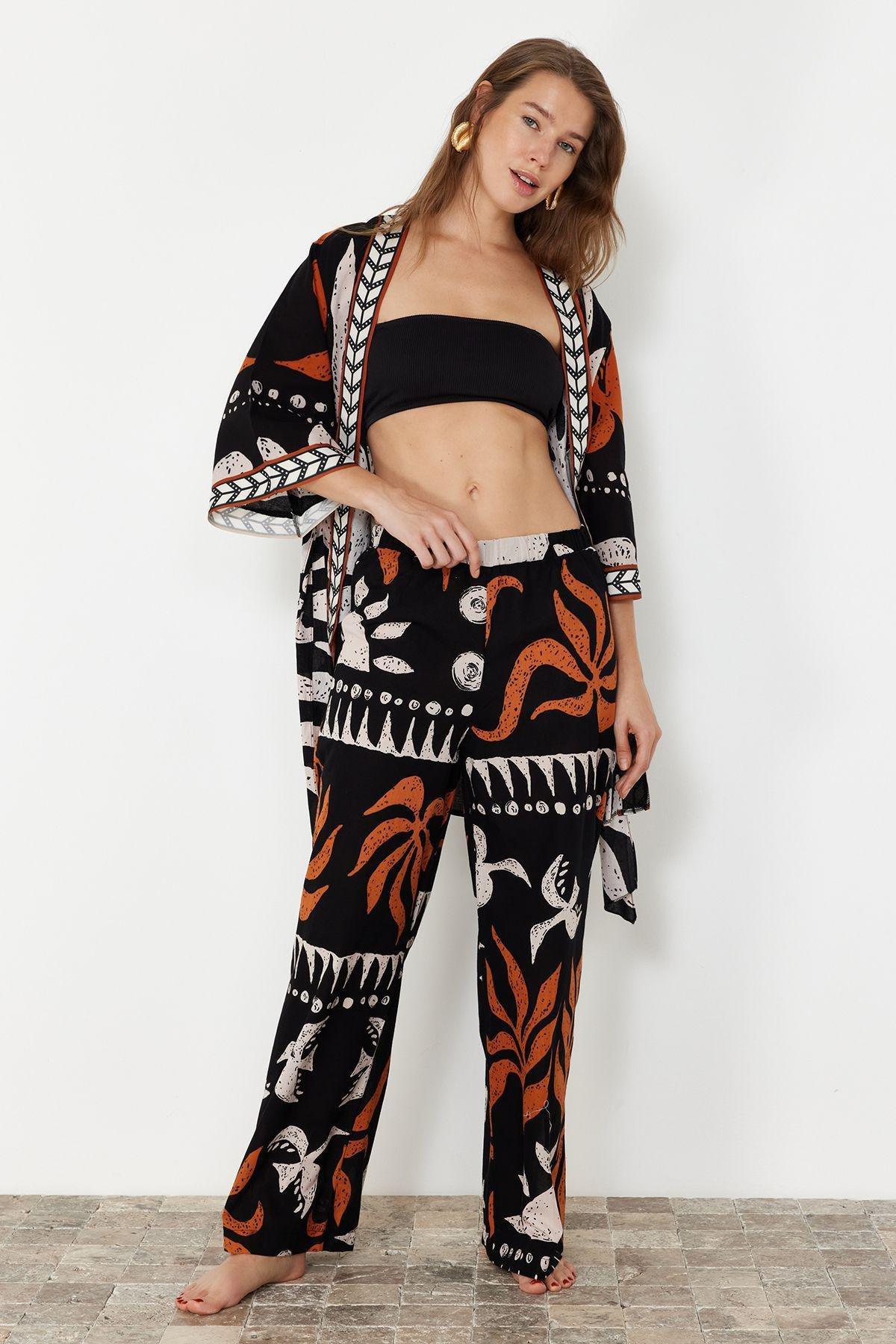 Abstract Patterned Woven 100% Cotton Trousers TBESS24PL00020, , large image number 0