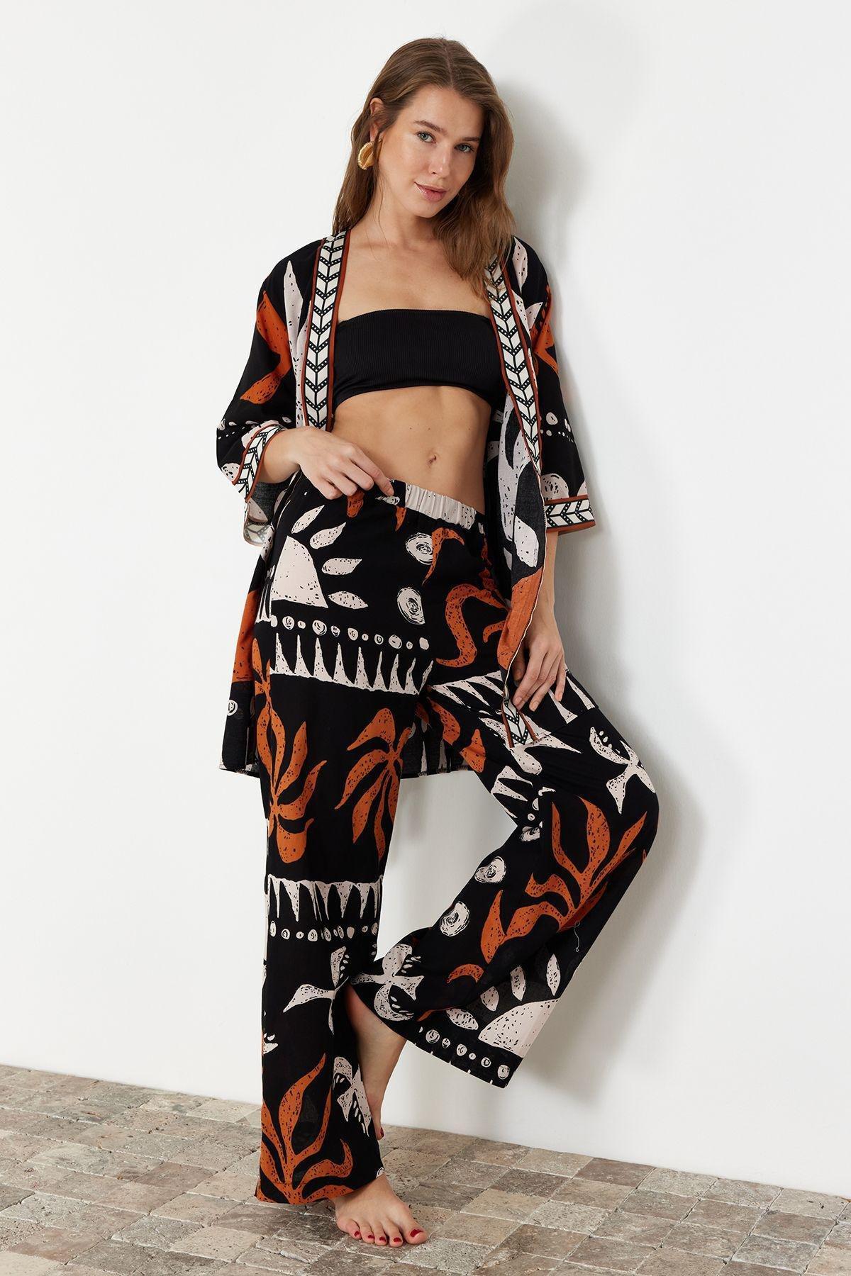Abstract Patterned Woven 100% Cotton Trousers TBESS24PL00020, , large image number 2