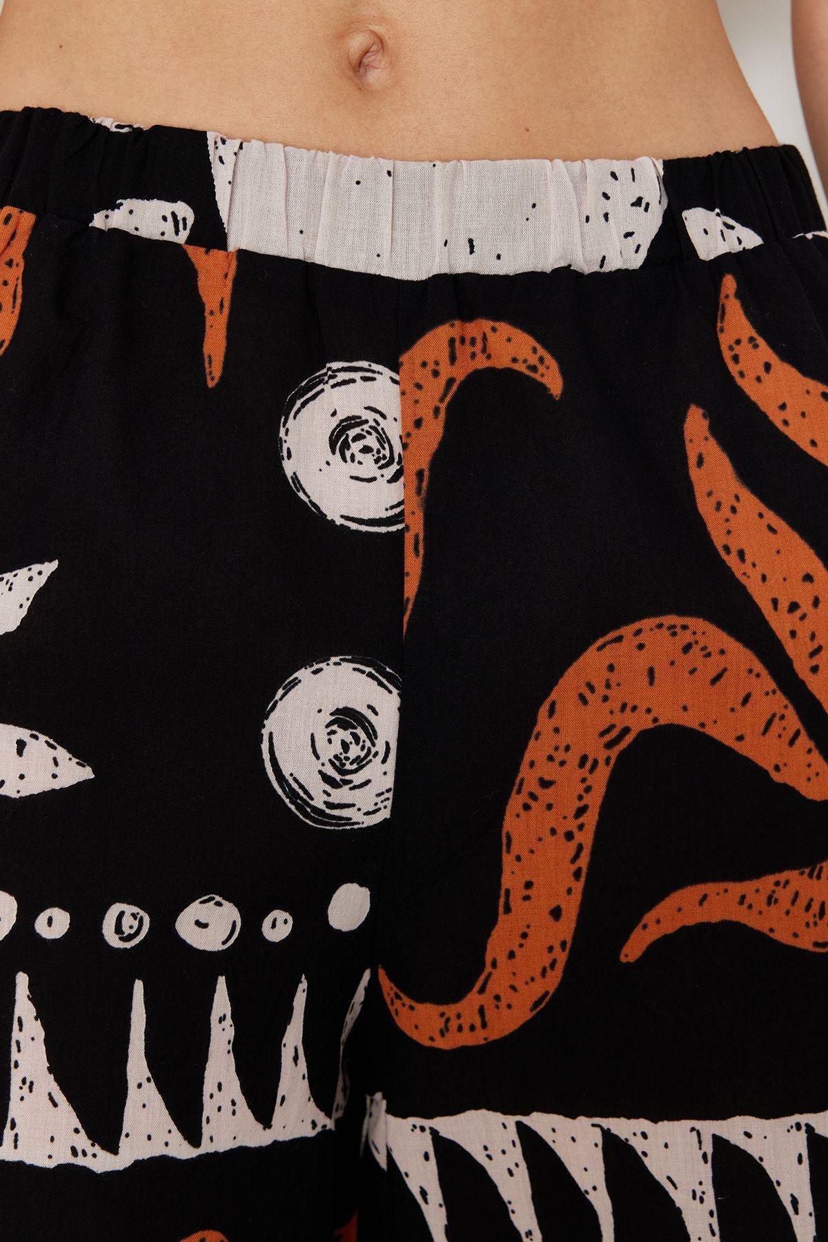 Abstract Patterned Woven 100% Cotton Trousers TBESS24PL00020, , large image number 3