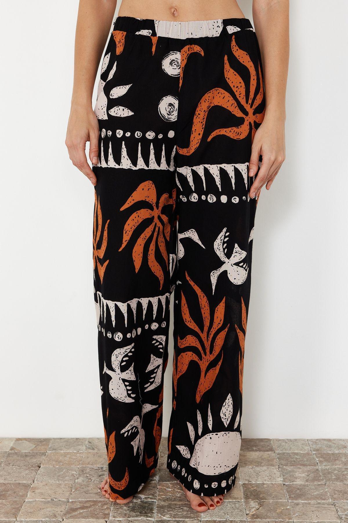Abstract Patterned Woven 100% Cotton Trousers TBESS24PL00020, , large image number 4