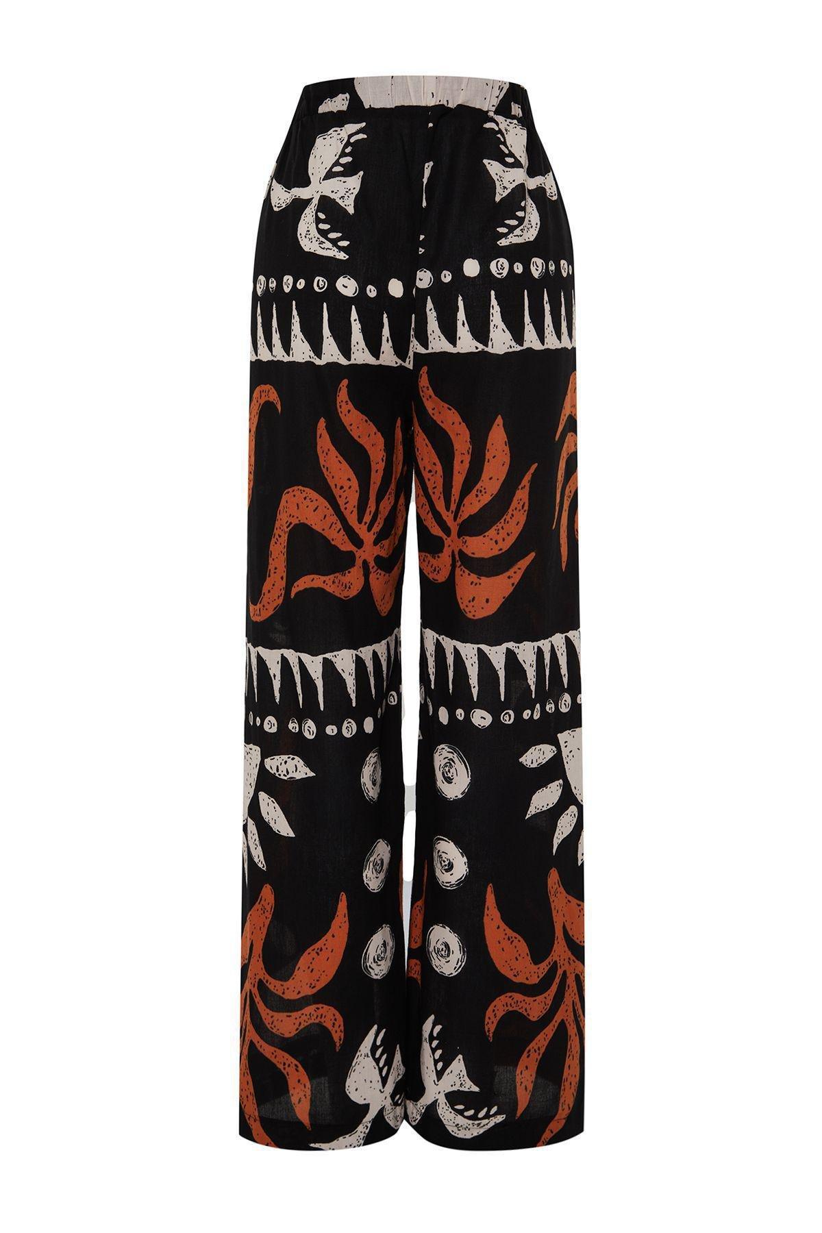 Abstract Patterned Woven 100% Cotton Trousers TBESS24PL00020, , large image number 6