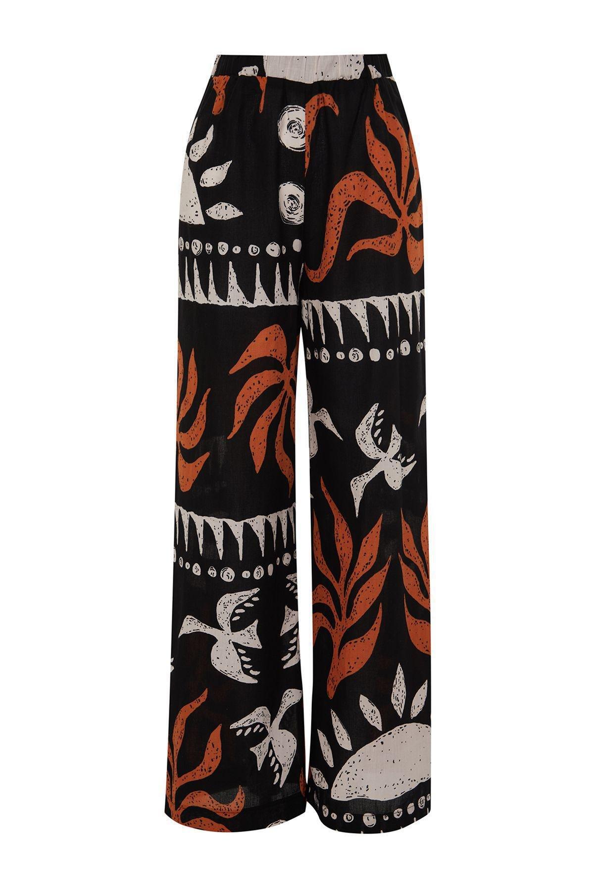 Abstract Patterned Woven 100% Cotton Trousers TBESS24PL00020, , large image number 7