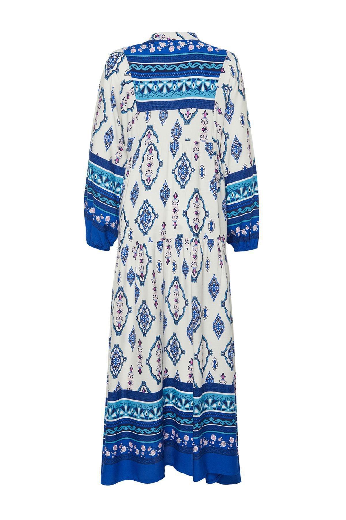 Blue Ethnic Print Kimono Dress, , large image number 5