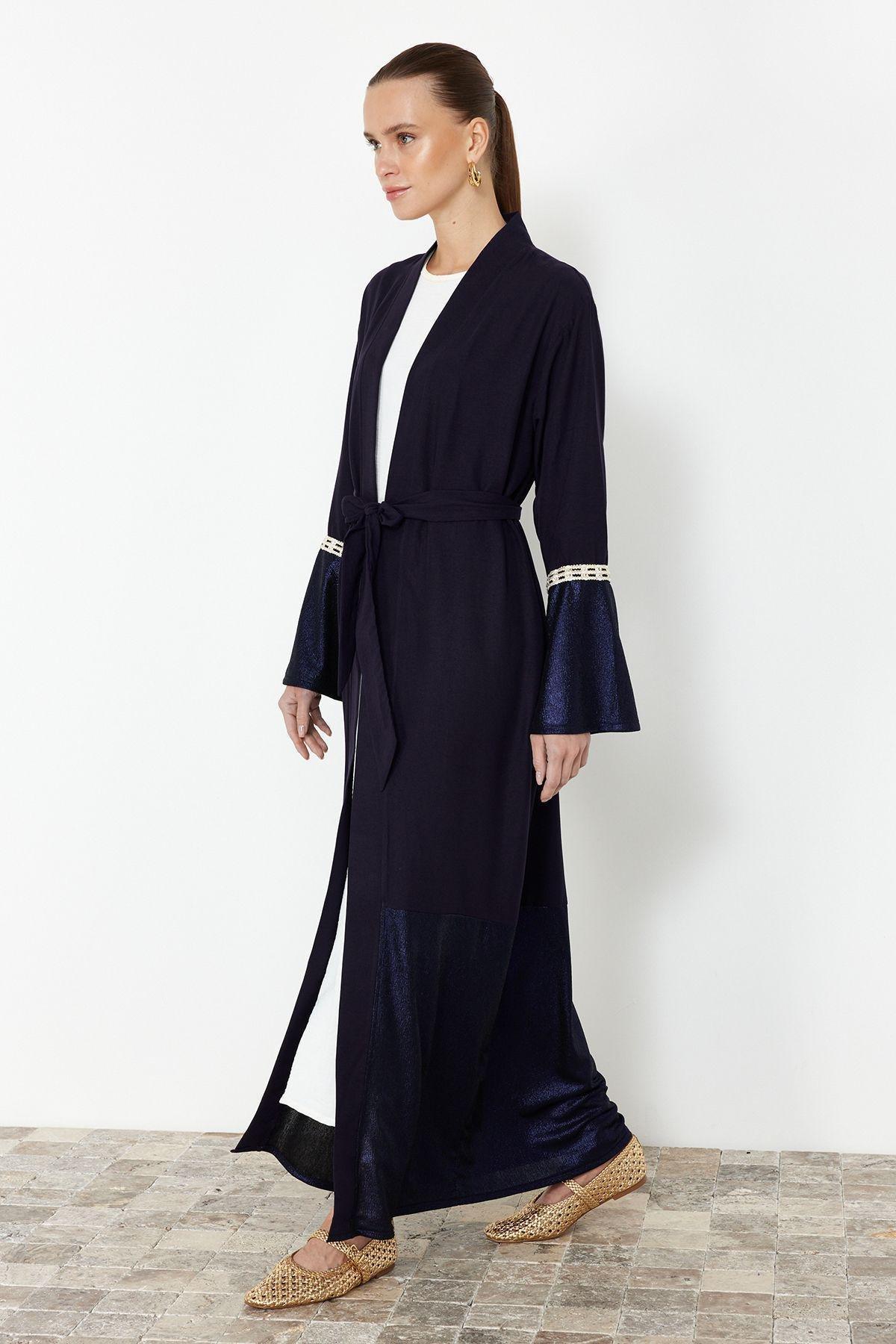 Navy Blue Embroidered Abaya, , large image number 0