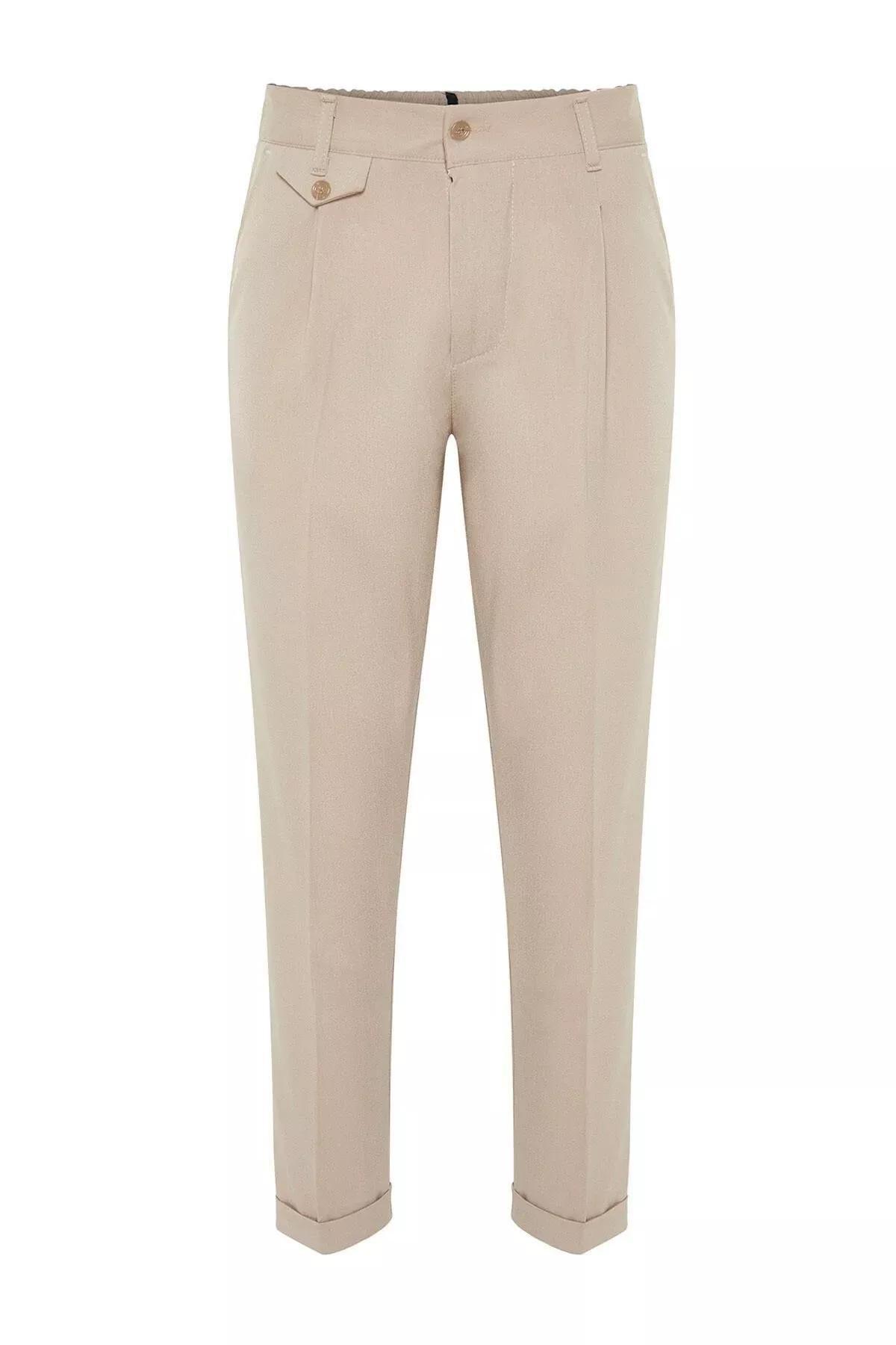 Beige Italian Pleated Fabric Trousers, , large image number 5