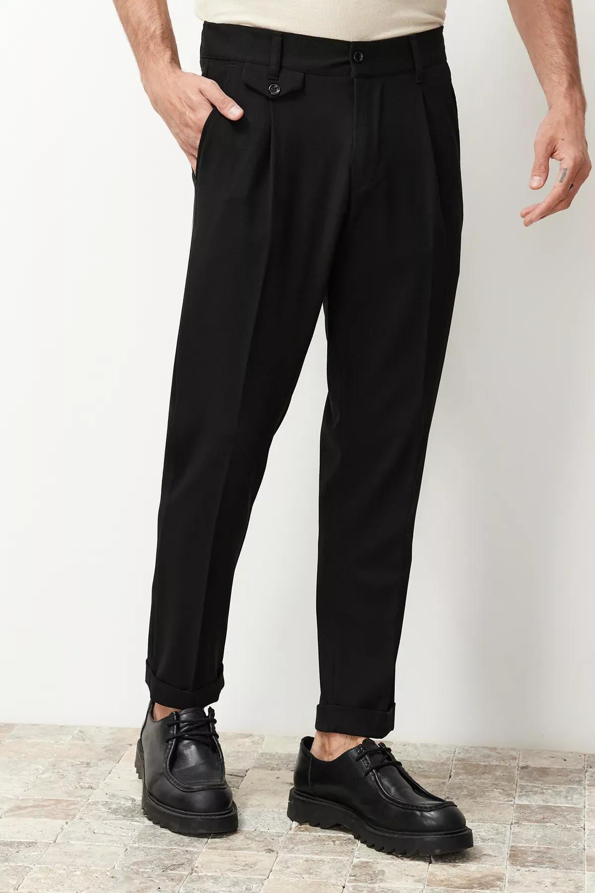 Black Italian Pleated Fabric Trousers, C101_5720, medium