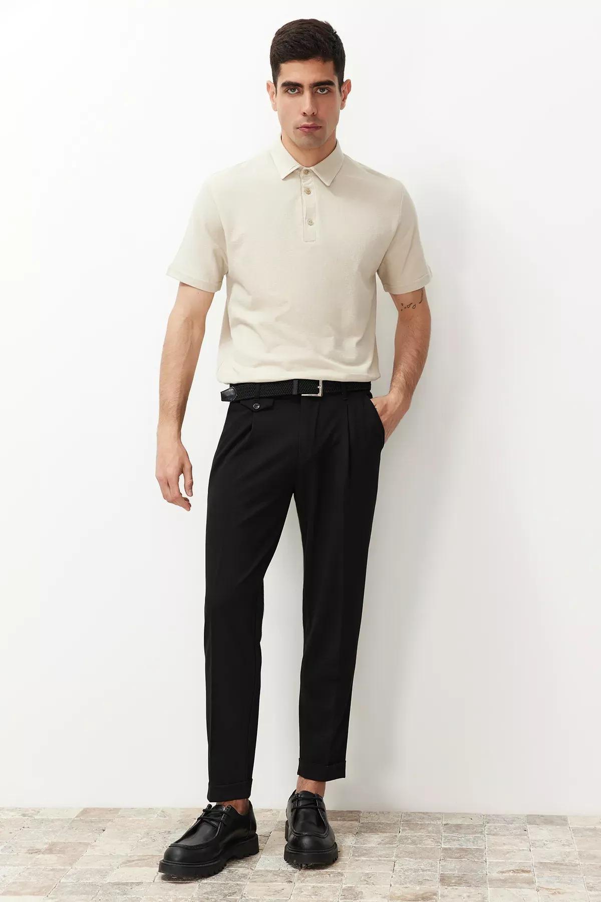 Black Italian Pleated Fabric Trousers, C101_5720, medium