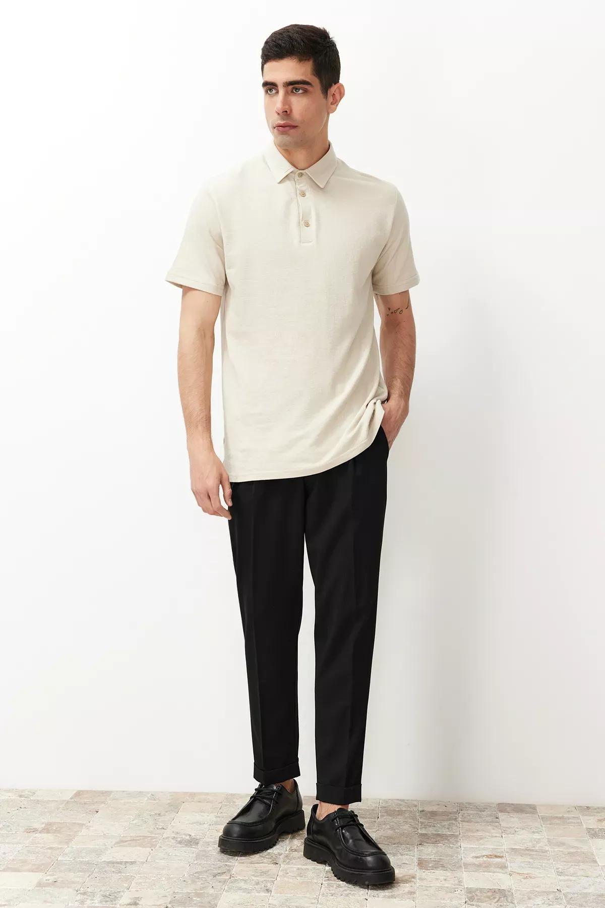 Black Italian Pleated Fabric Trousers, C101_5720, medium