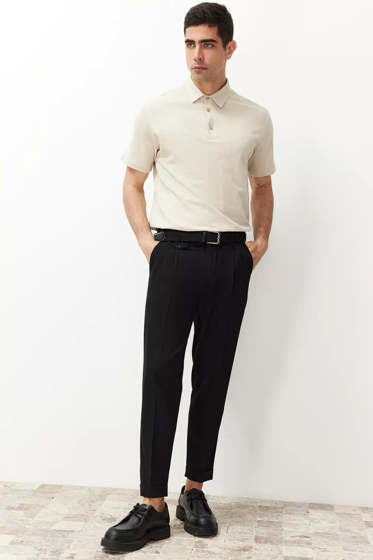 Black Italian Pleated Fabric Trousers, C101_5720, large image number 4