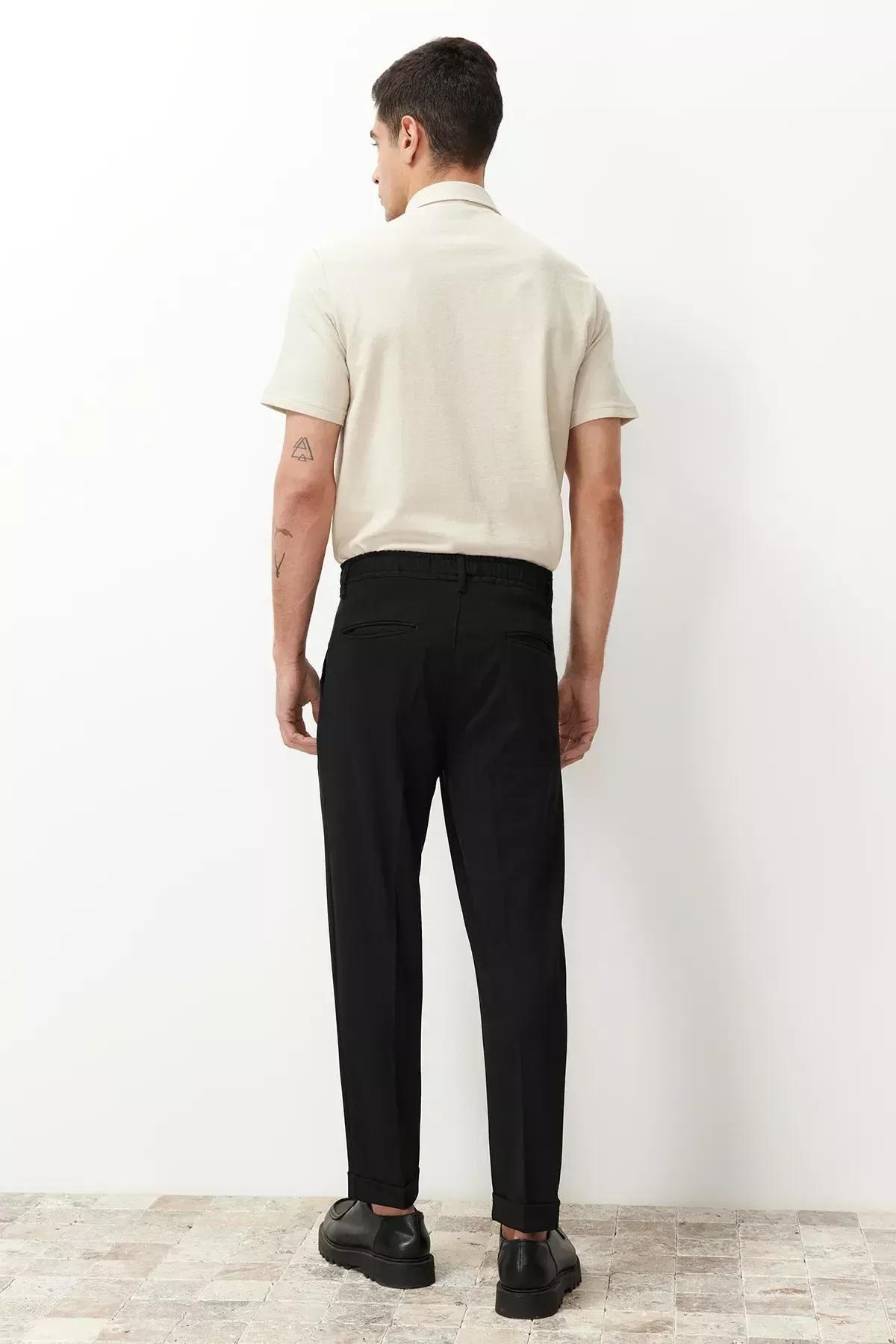 Black Italian Pleated Fabric Trousers, C101_5720, large image number 5