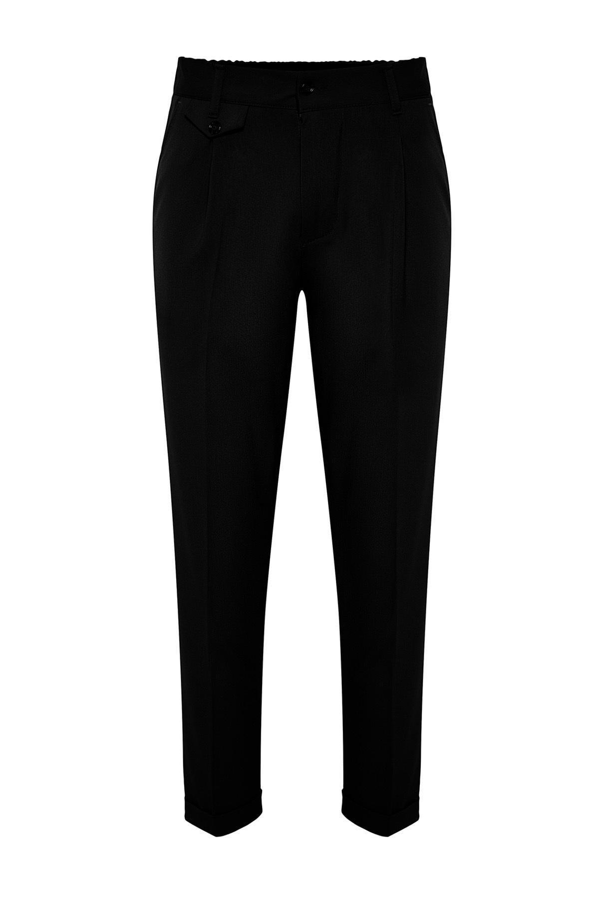 Black Italian Cut Pleated Fabric Trousers TMNSS24PL00022, Single item, , large image number 6