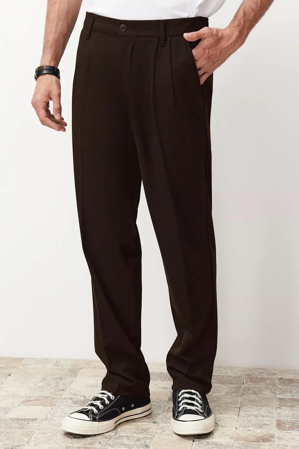 Brown Pleated Baggy Trousers, Brown, large image number 0