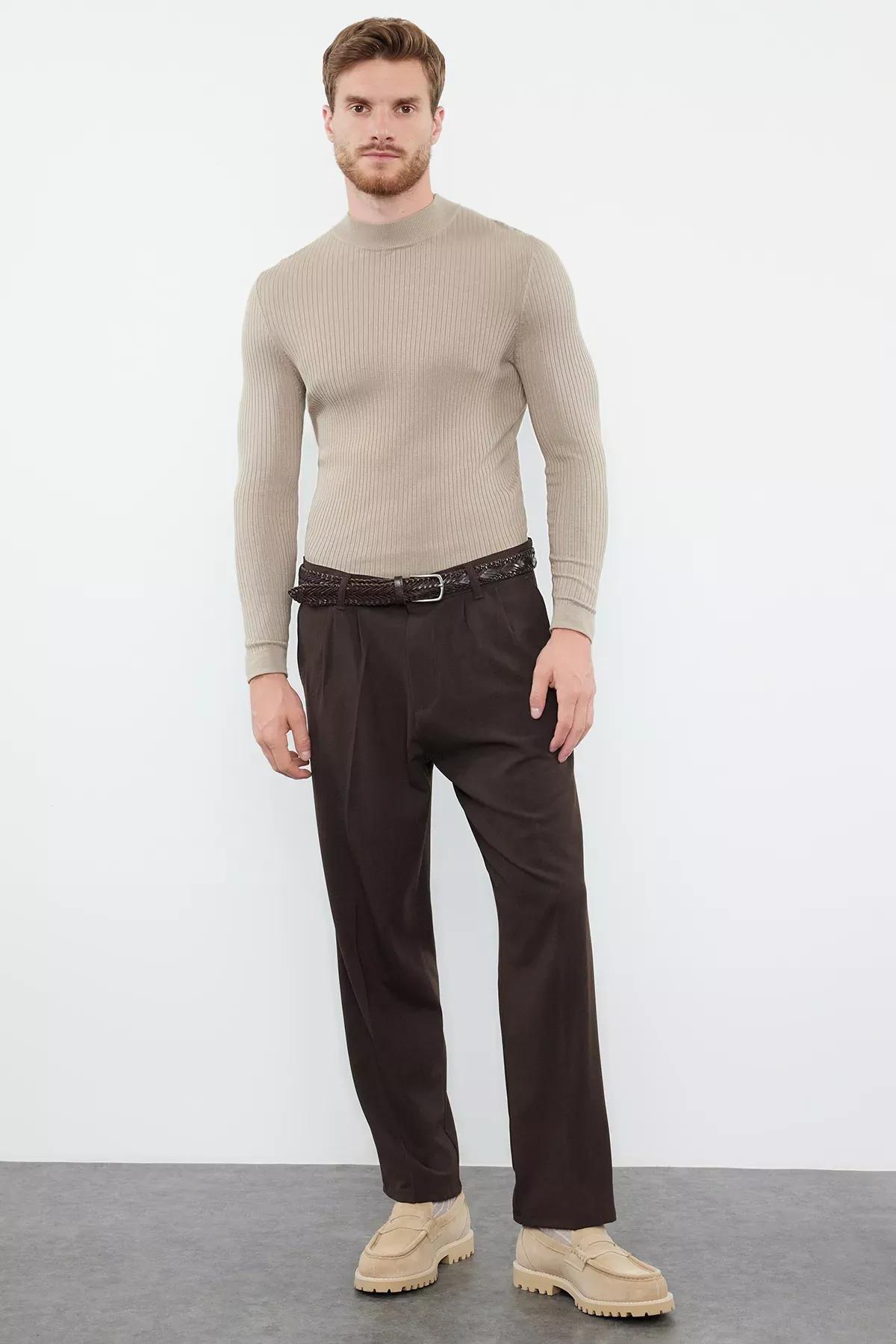 Brown Pleated Baggy Trousers, Brown, large image number 2